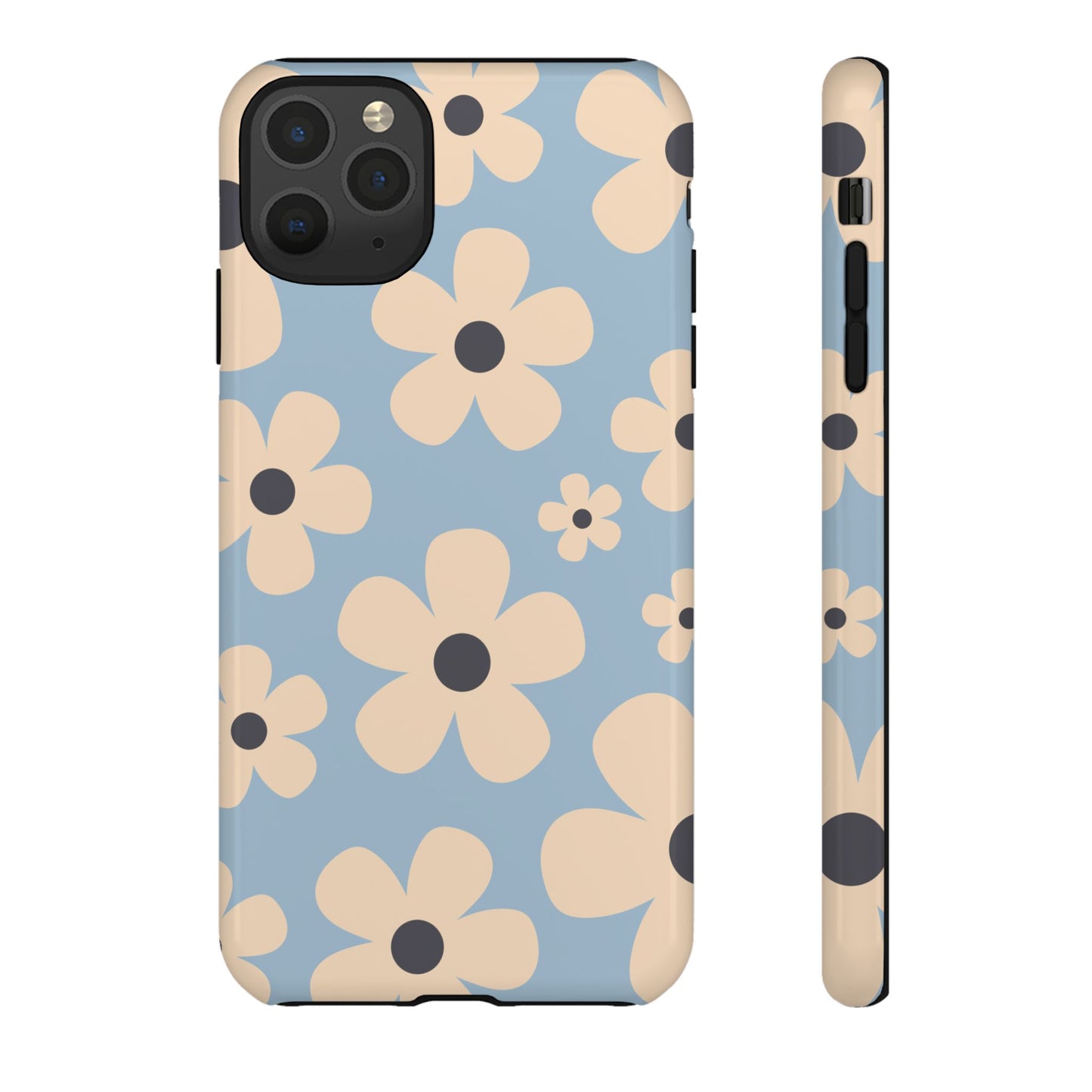iPhone 11 Pro Max / Glossy Phone Case - Cute Light Blue & Cream Daisy Pattern Phone Case
