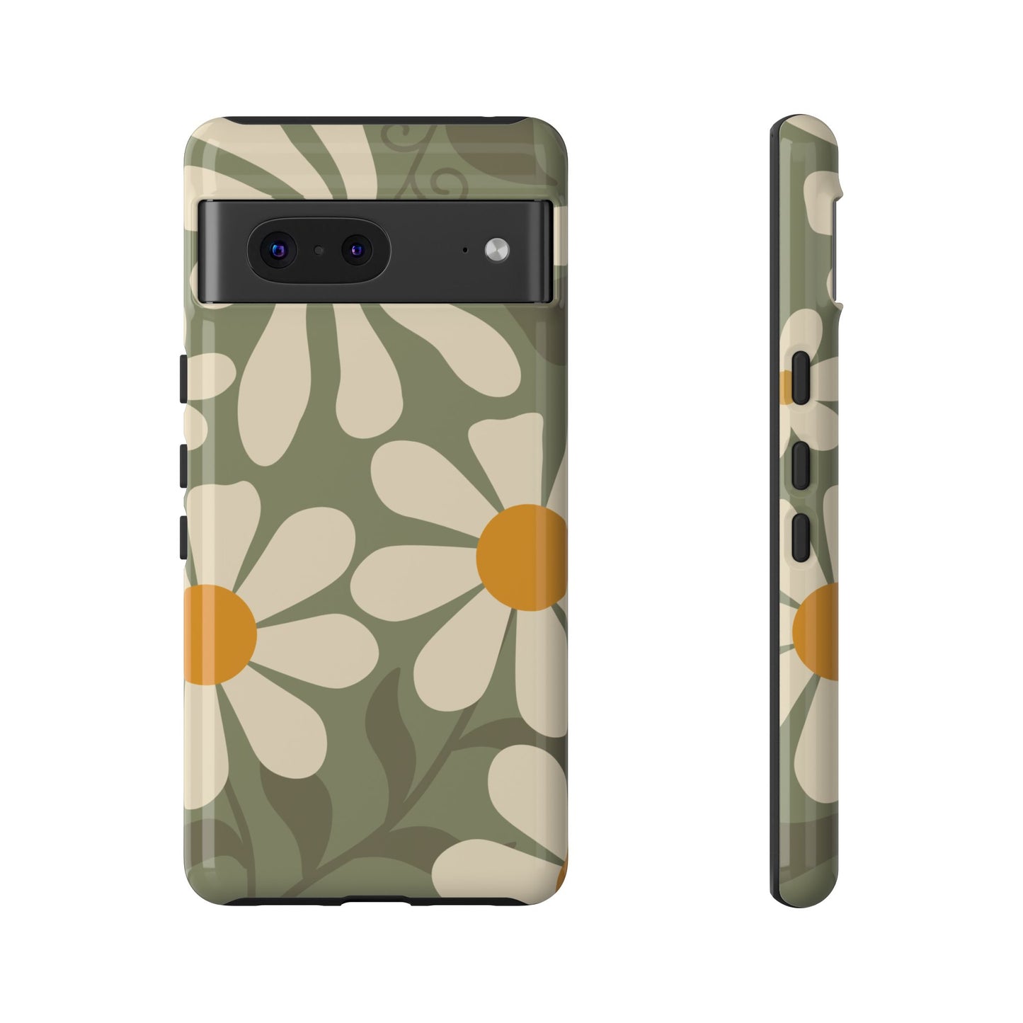 Google Pixel 7 / Glossy Phone Case - ’Retro Green Daisy Pattern #2’ Phone Case