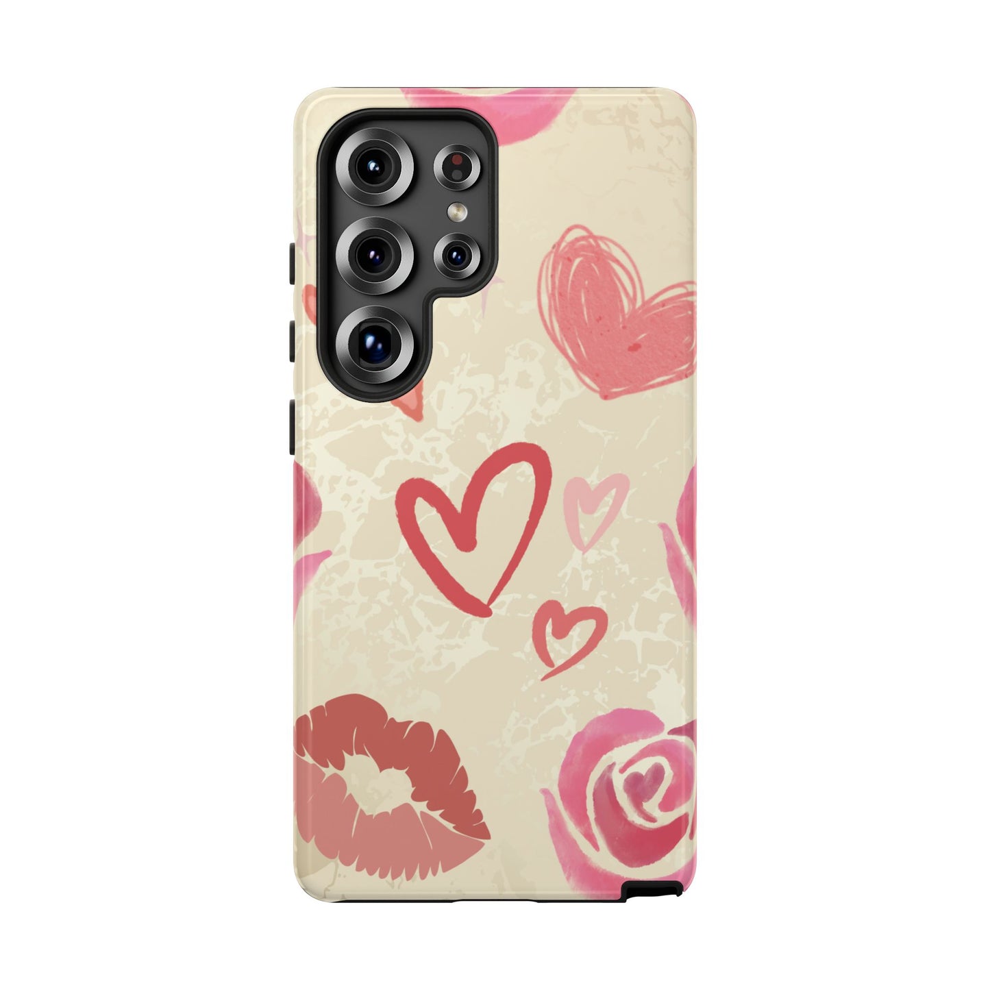 Samsung Galaxy S25 Ultra / Glossy Phone Case - ’Pink Heart & Rose Pattern’ Phone Case