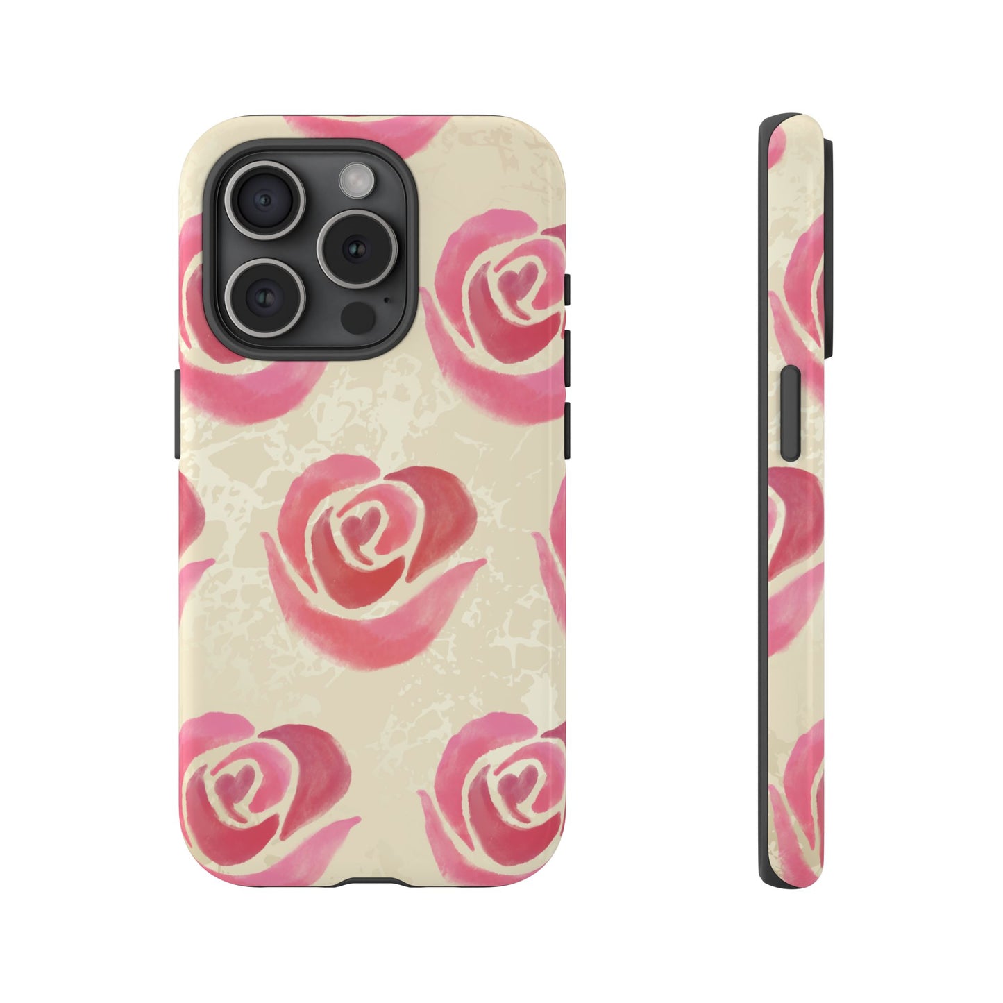 iPhone 15 Pro / Glossy Phone Case - ’Pink Rose Pattern’ Phone Case