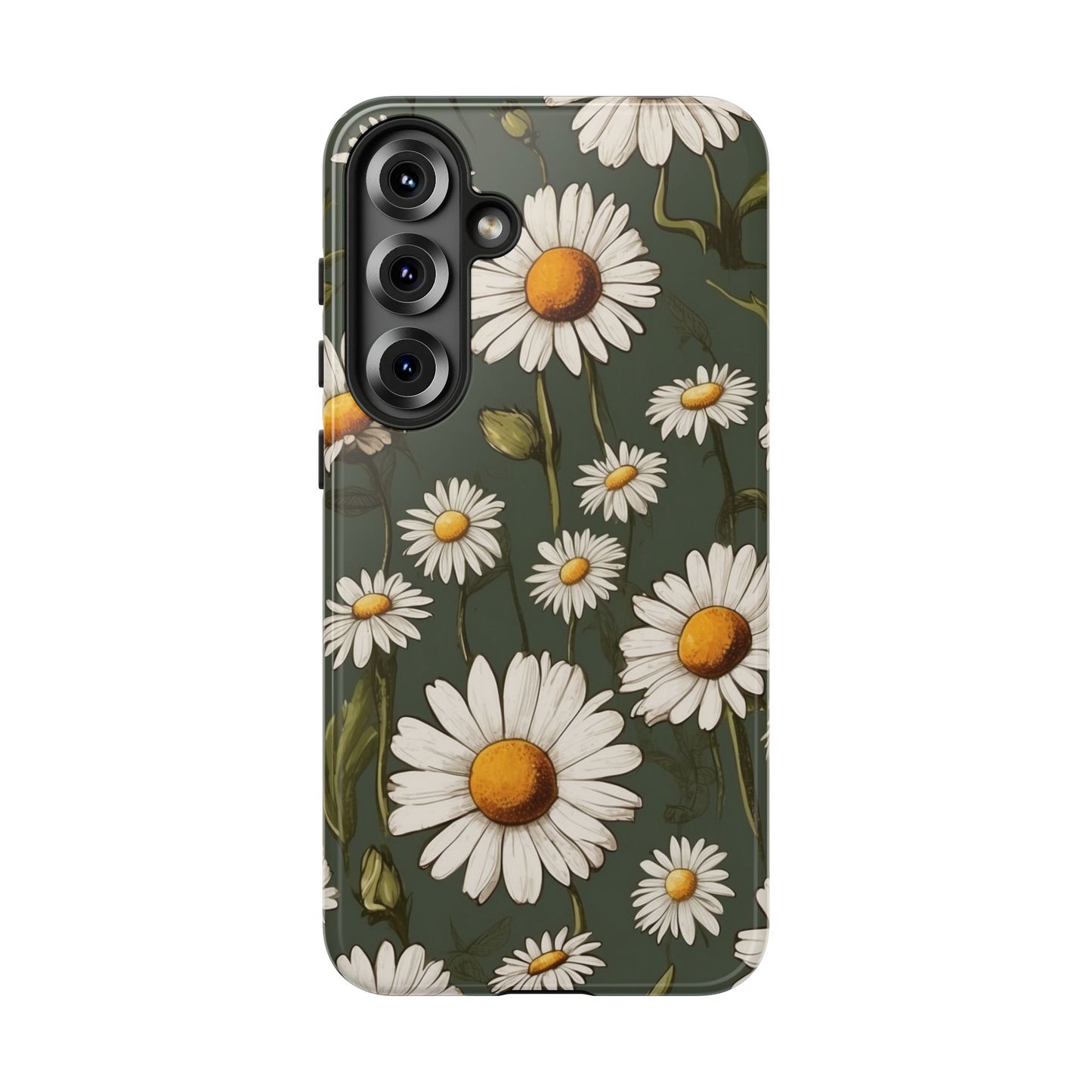 Boho Chic Daisies Floral Pattern "White & Green" Phone Case