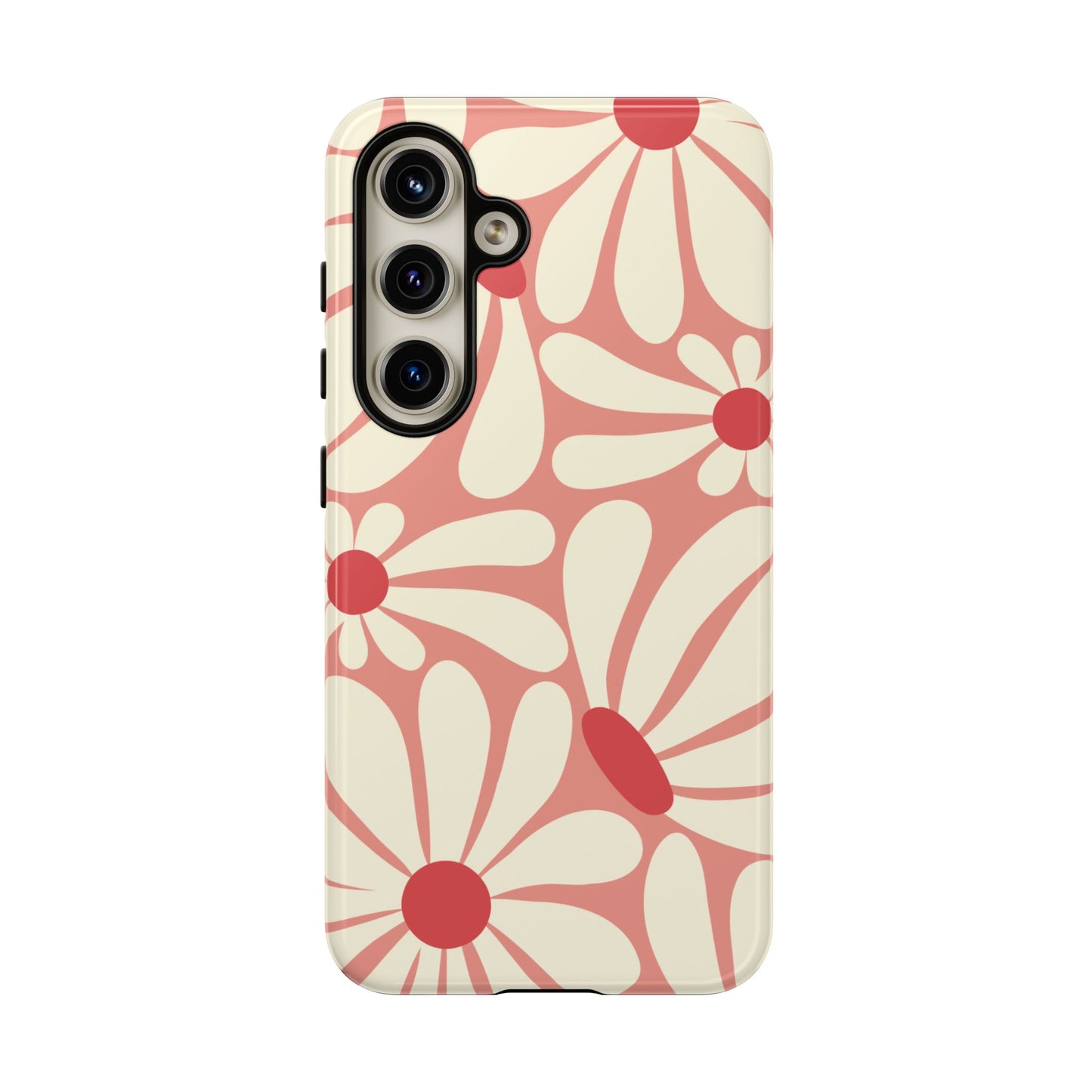 Samsung Galaxy S24 / Glossy Phone Case - ’Retro Pink Daisy Pattern’ Phone Case