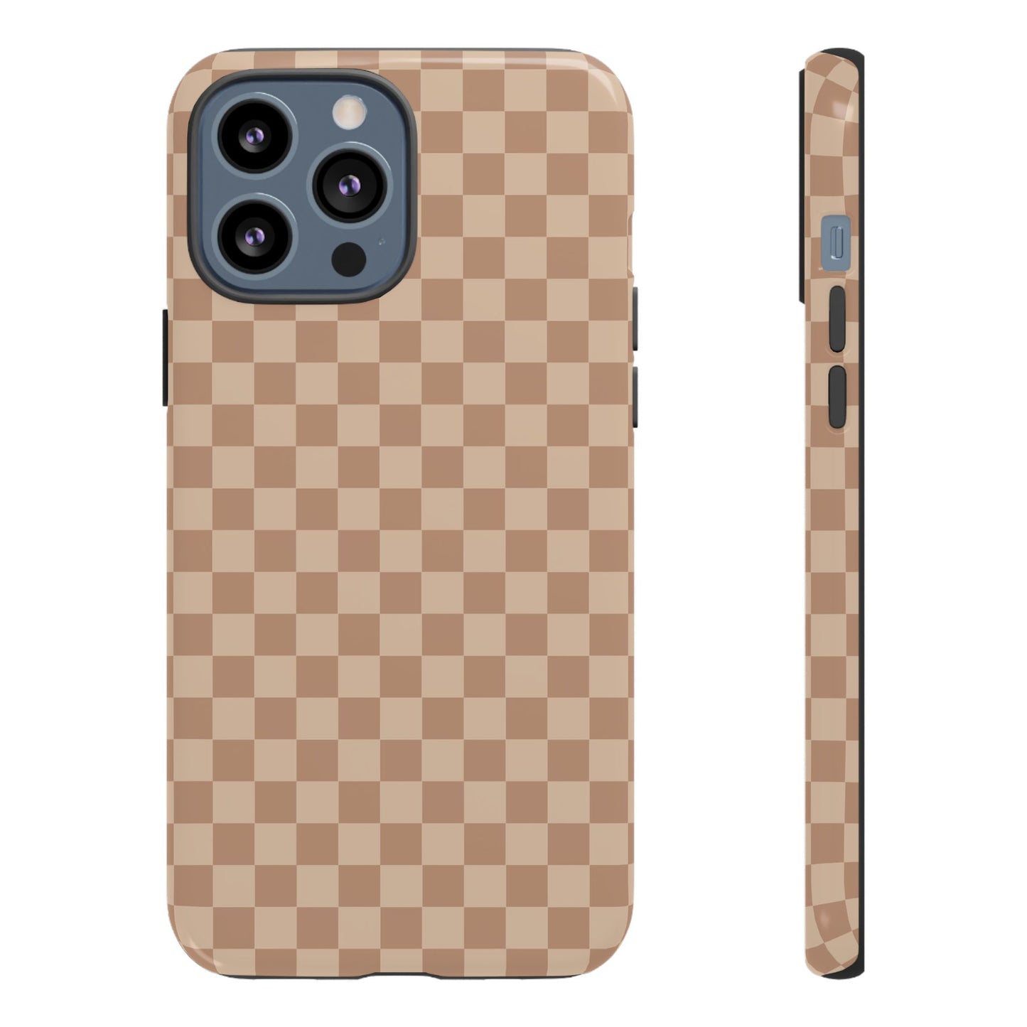 iPhone 13 Pro Max / Glossy Phone Case - ’Bold Tan Checkered Pattern’ Phone Case