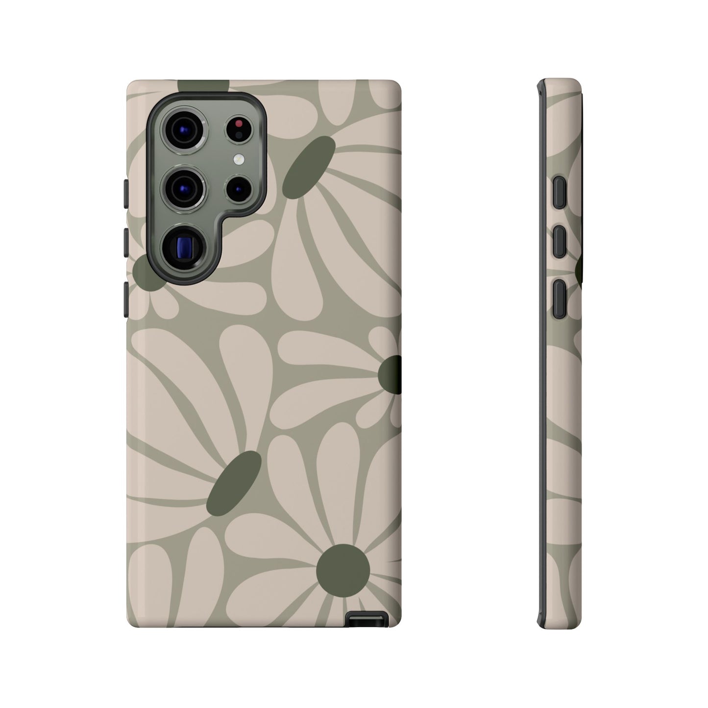 Samsung Galaxy S23 Ultra / Glossy Phone Case - ’Retro Cream & Green Daisy Pattern’ Phone Case