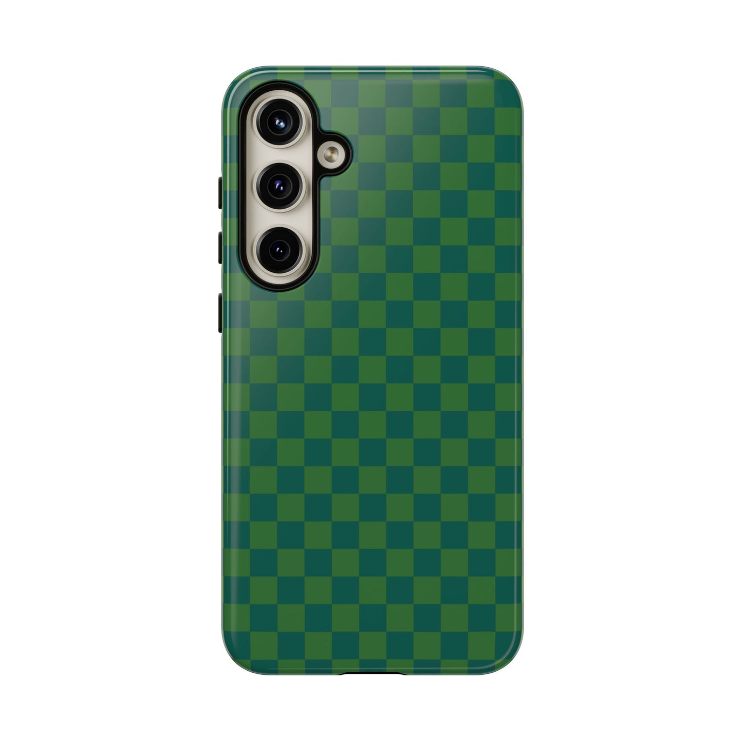 Samsung Galaxy S24 Plus / Glossy Phone Case - ’Bold Green Checkered Pattern’ Phone Case
