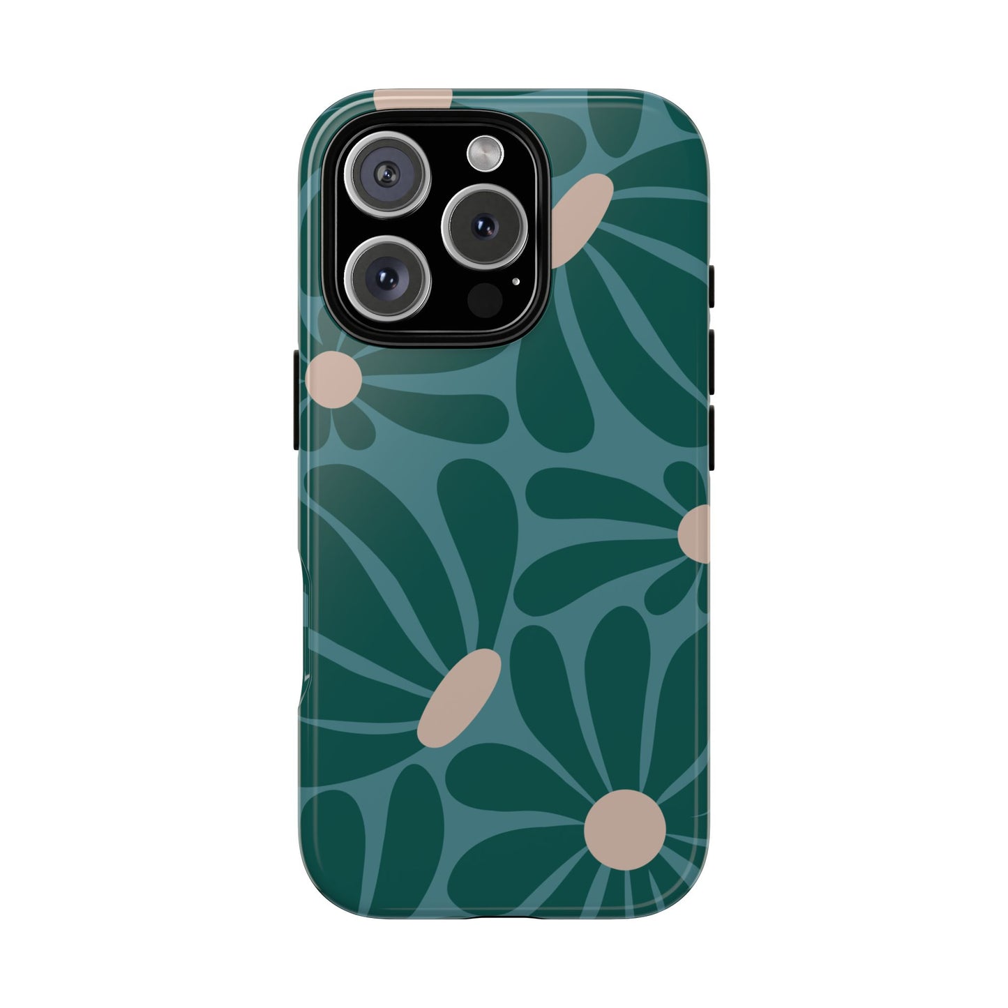 iPhone 16 Pro / Glossy Phone Case - ’Retro Turquoise Daisy Pattern’ Phone Case