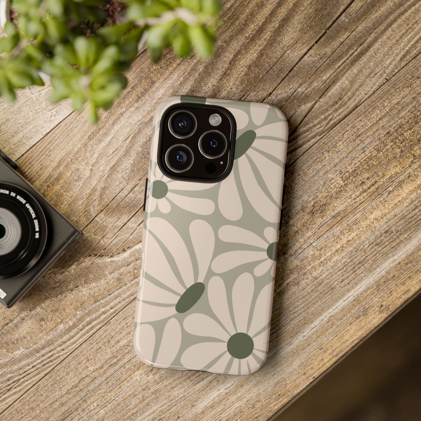 Phone Case - ’Retro Cream & Green Daisy Pattern’ Phone Case