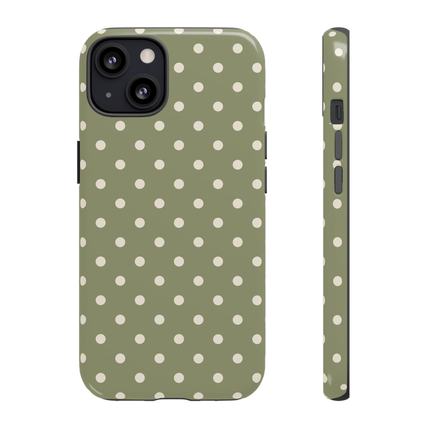 iPhone 13 / Glossy Phone Case - ’Green & White Dot Pattern’ Phone Case