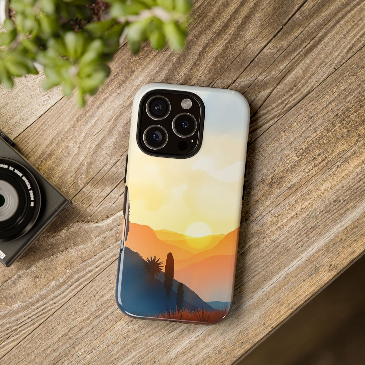 Mobile phone case with watercolour sunset design