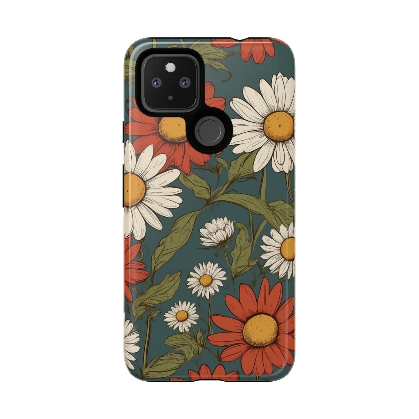 Boho Chic Daisies Floral Pattern "White & Red" Phone Case