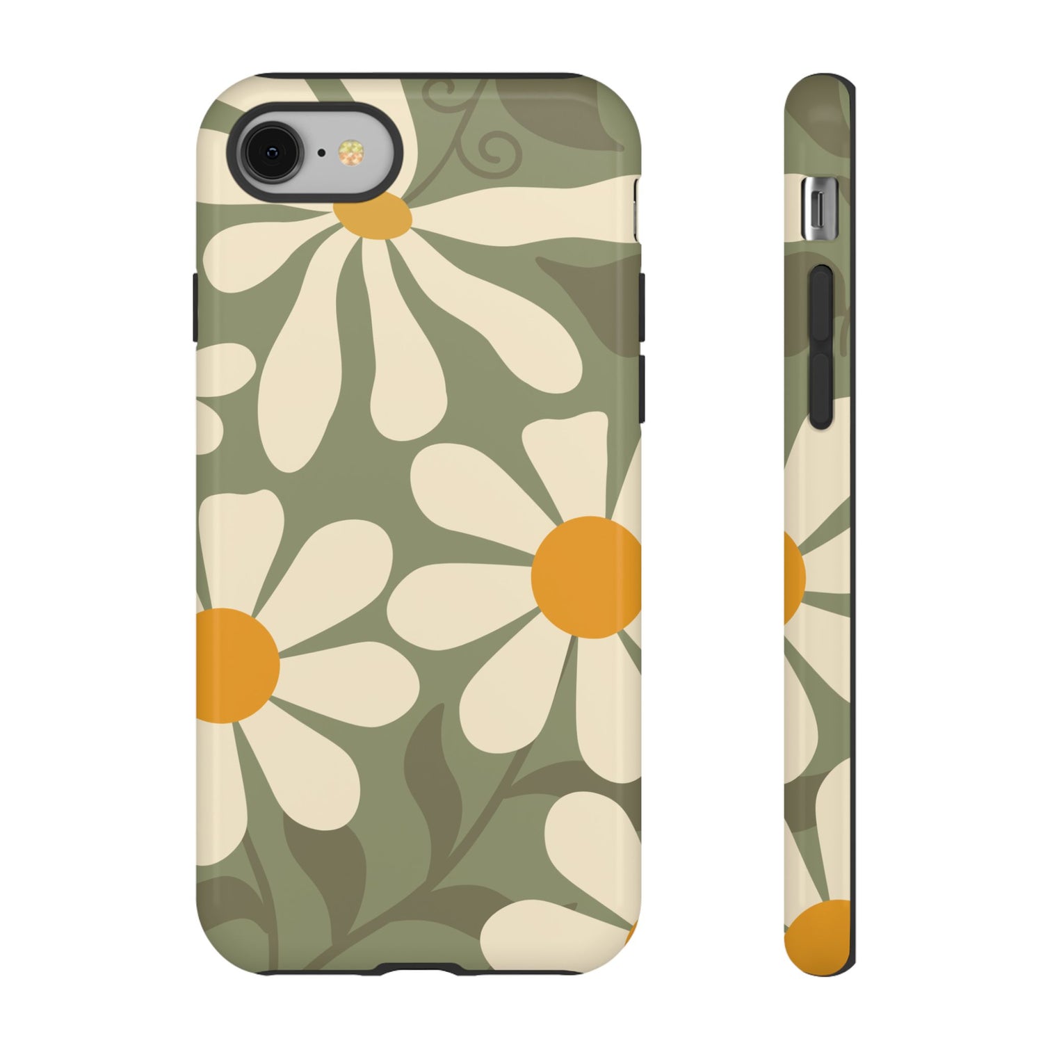 iPhone 8 / Glossy Phone Case - ’Retro Green Daisy Pattern #2’ Phone Case