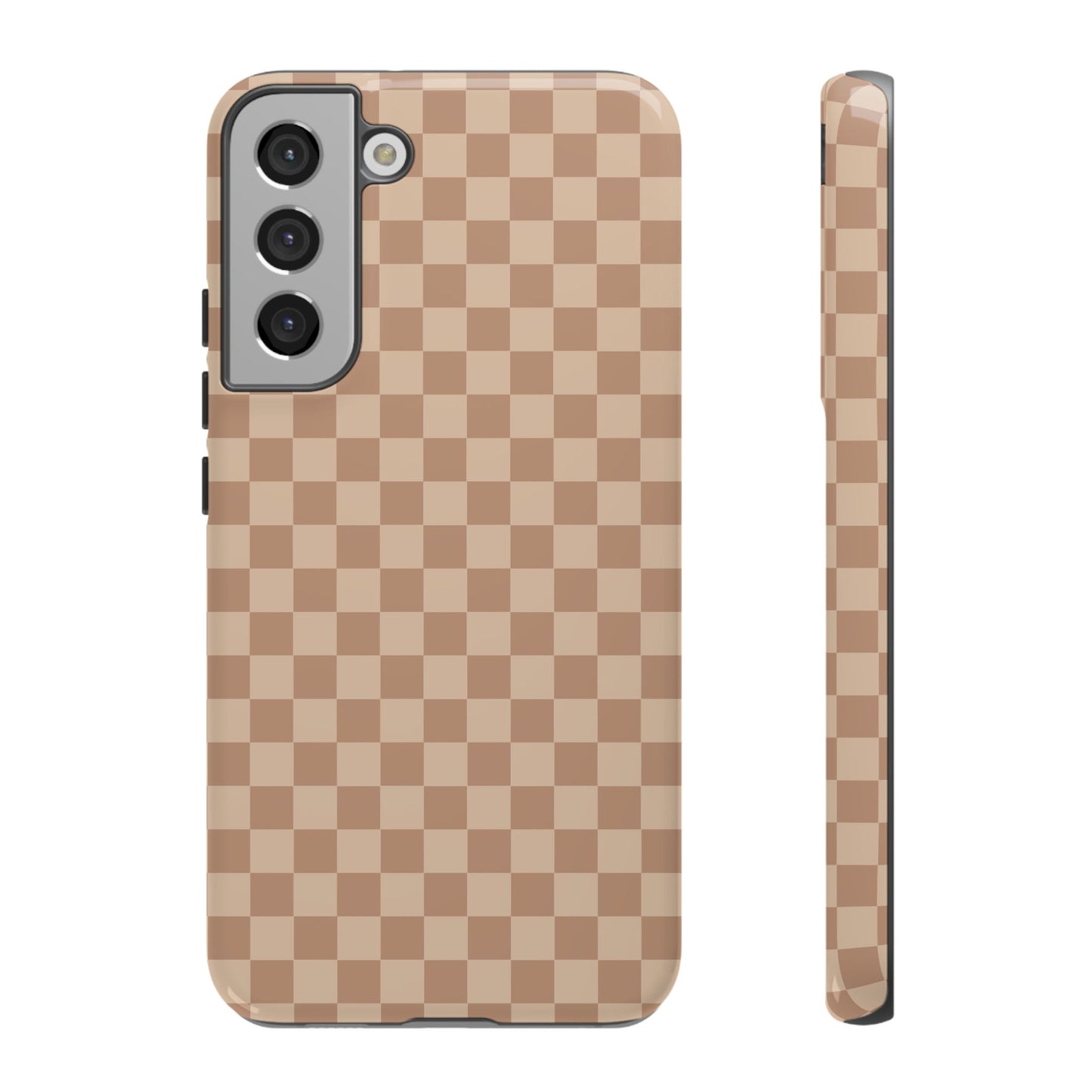 Samsung Galaxy S22 Plus / Glossy Phone Case - ’Bold Tan Checkered Pattern’ Phone Case