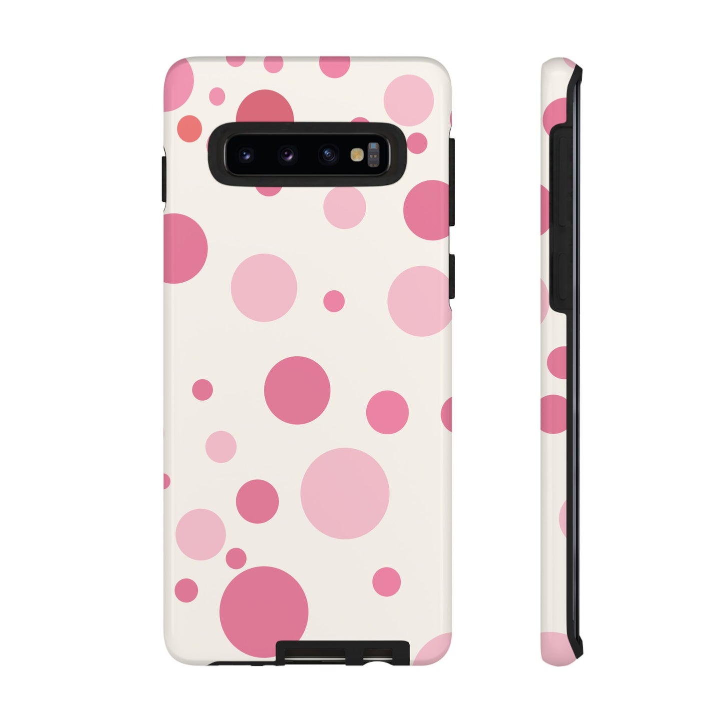 Samsung Galaxy S10 / Glossy Phone Case - ’Bold White with Pink Dot Pattern’ Phone Case