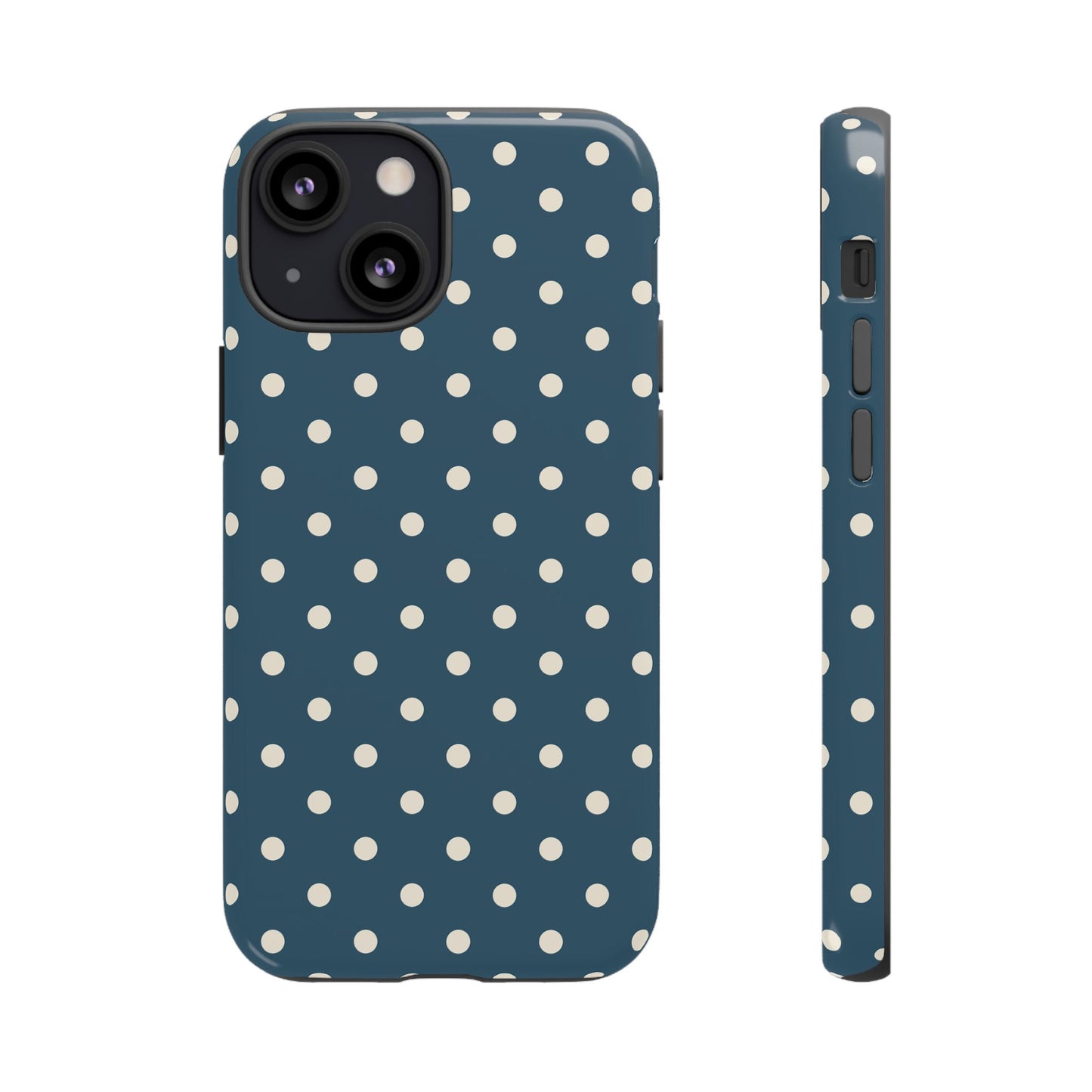 iPhone 13 Mini / Glossy Phone Case - ’Blue & White Dot Pattern’ Phone Case