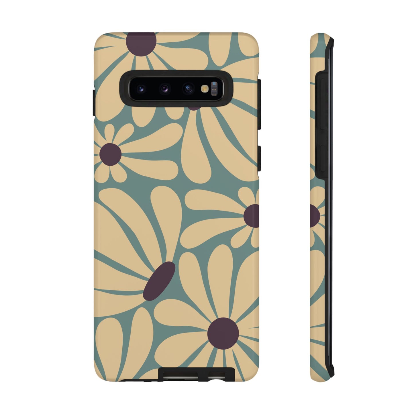 Samsung Galaxy S10 / Glossy Phone Case - ’Retro Cream & Blue Daisy Pattern’ Phone Case