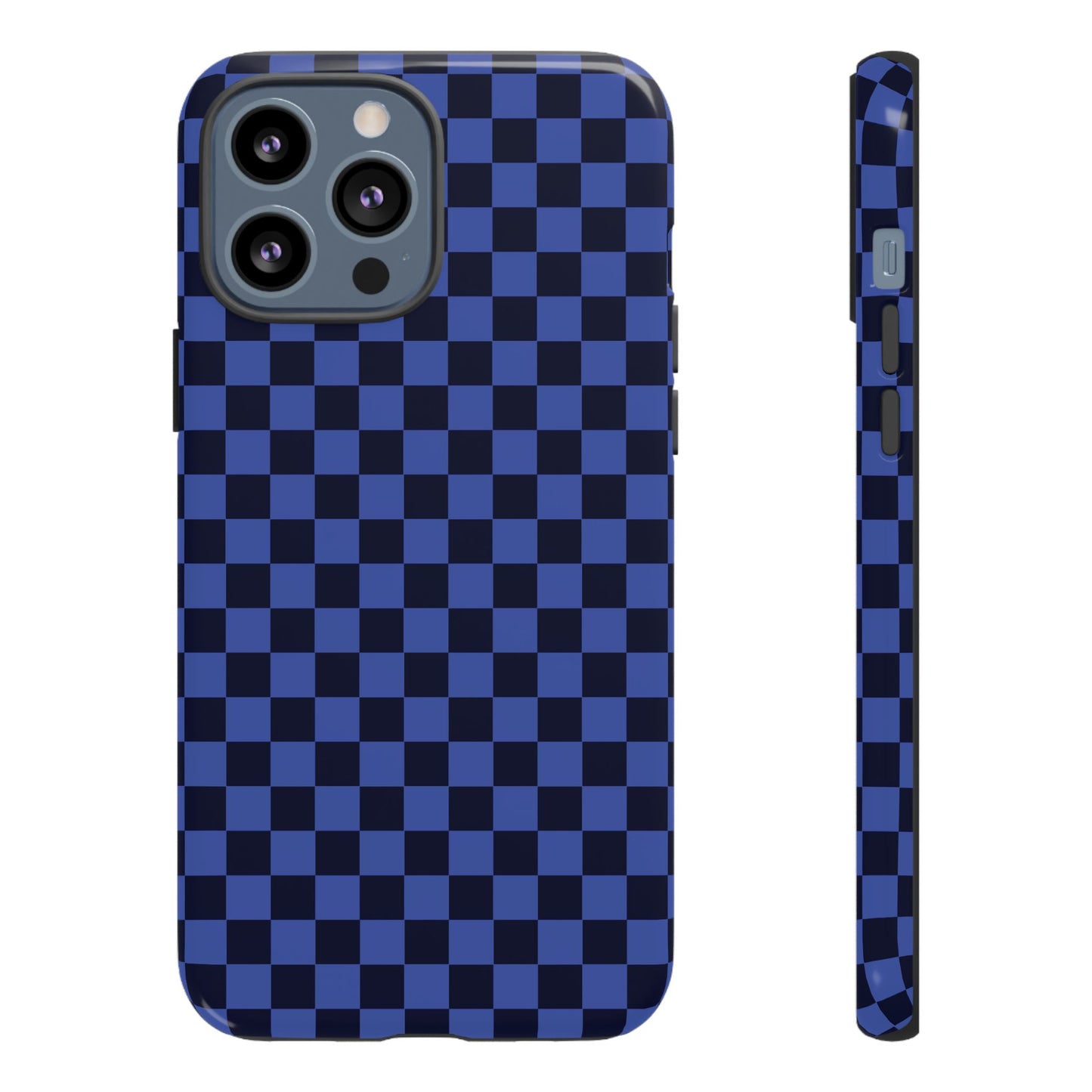 iPhone 13 Pro Max / Glossy Phone Case - ’Bold Blue Checkered Pattern’ Phone Case