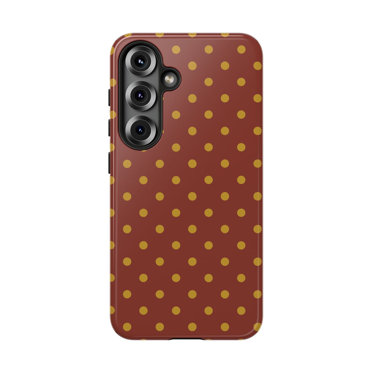 Samsung Galaxy S25 / Glossy Phone Case - Trendy Brown & Mustard Dot Pattern Phone Case