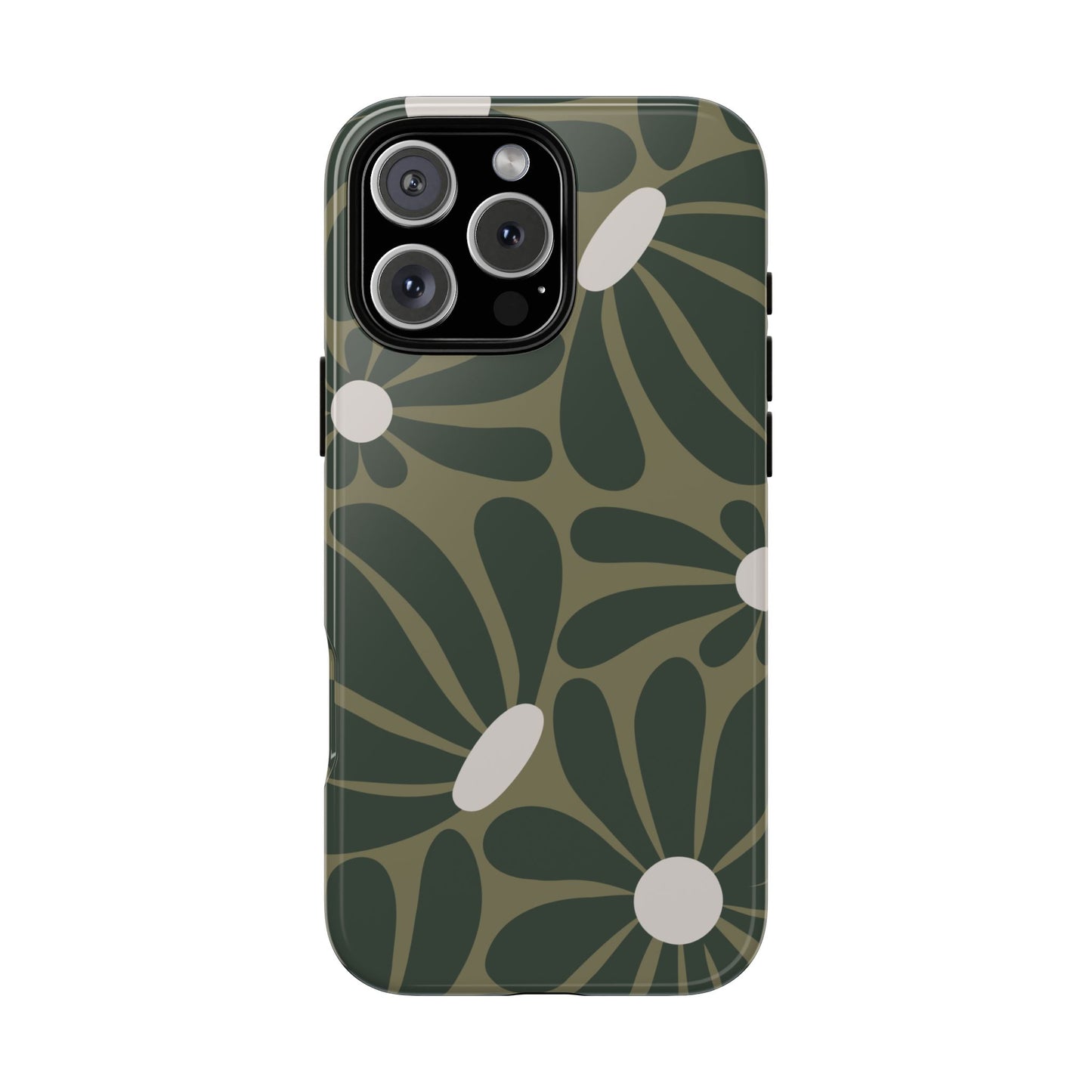 iPhone 16 Pro Max / Glossy Phone Case - ’Retro Olive Green Daisy Pattern’ Phone Case
