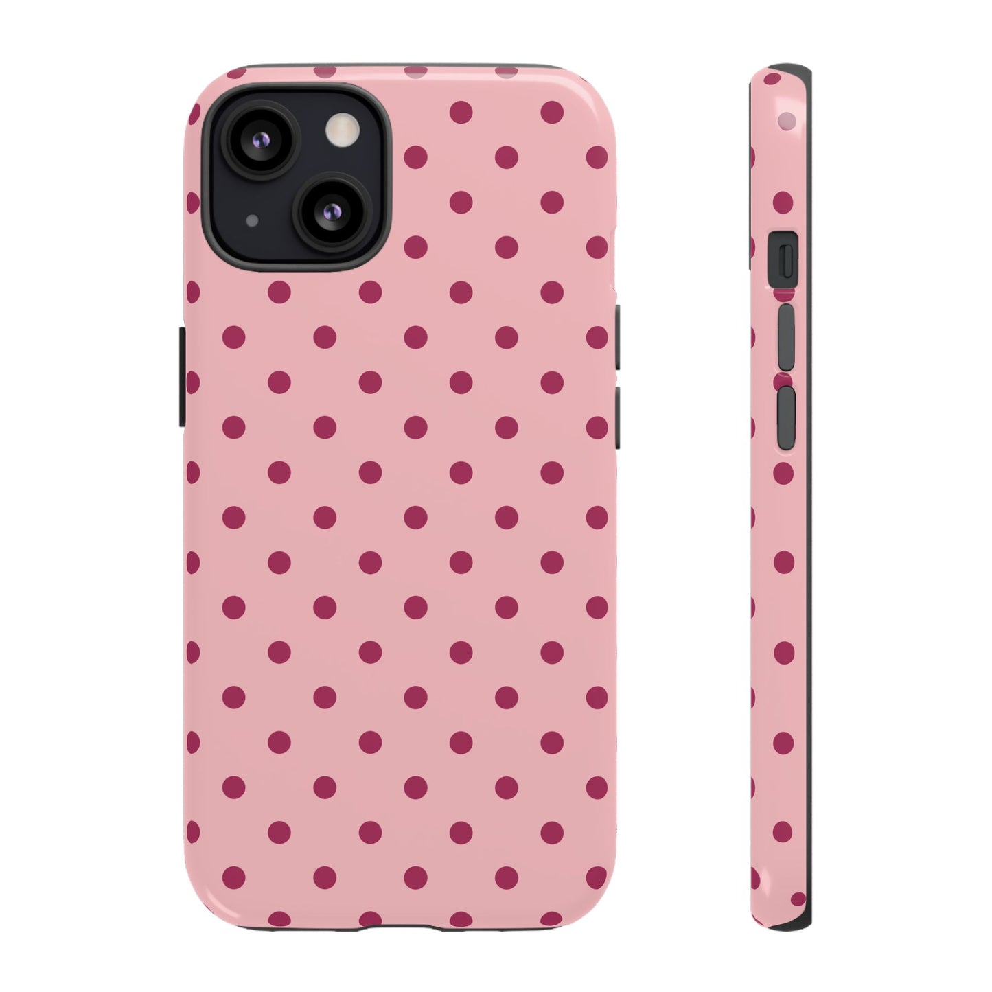 iPhone 13 / Glossy Phone Case - ’Pink with Red Dot Pattern’ Phone Case