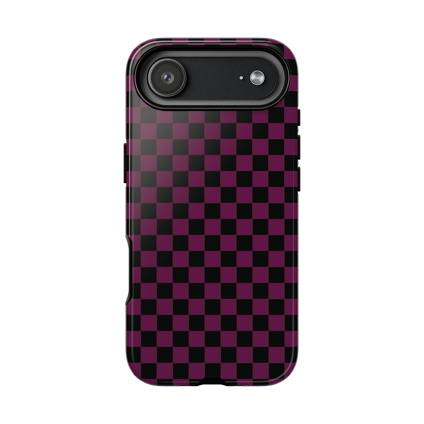 iPhone 17 Air / Glossy Phone Case - Trendy Plum & Black Small Checked Pattern Phone Case