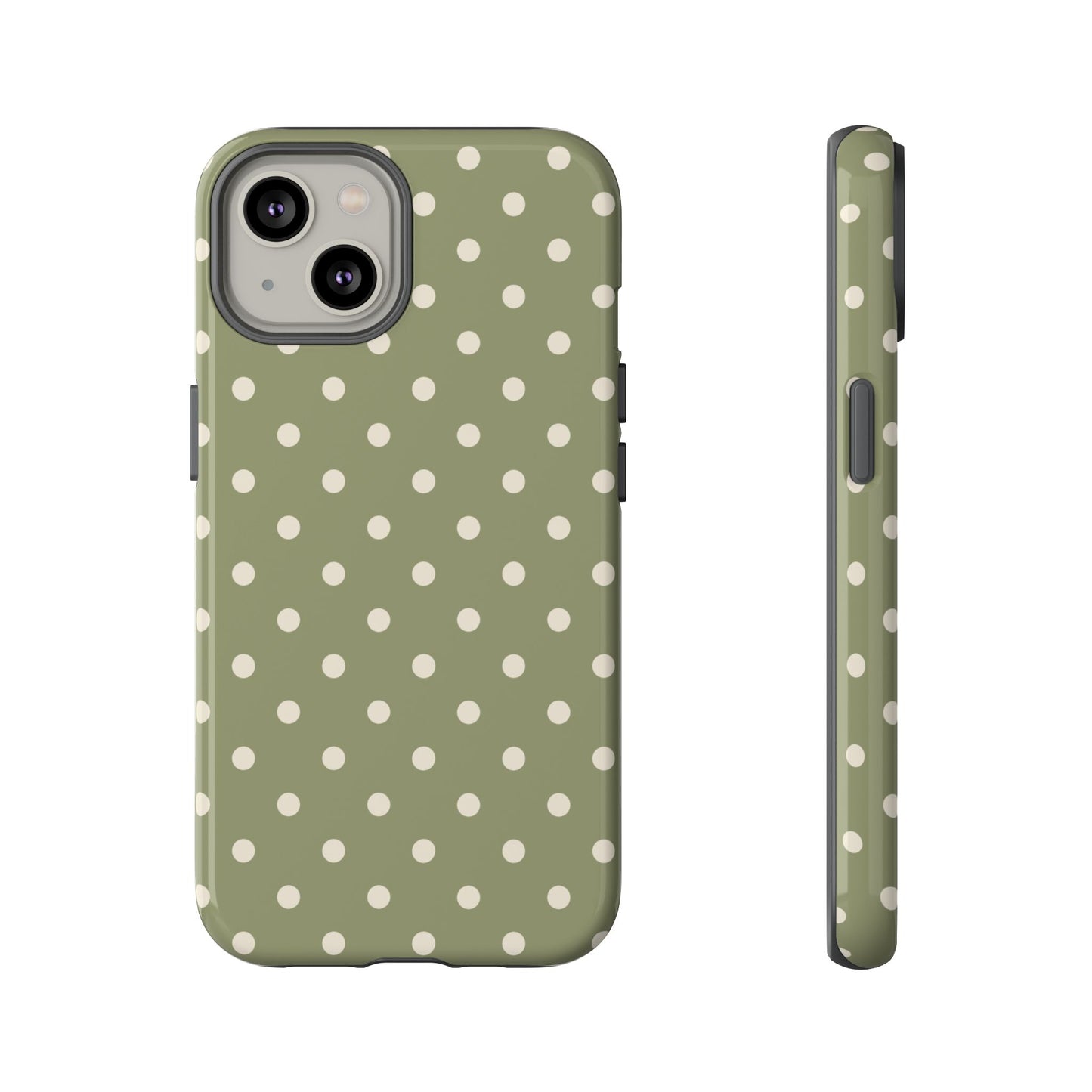 iPhone 14 / Glossy Phone Case - ’Green & White Dot Pattern’ Phone Case