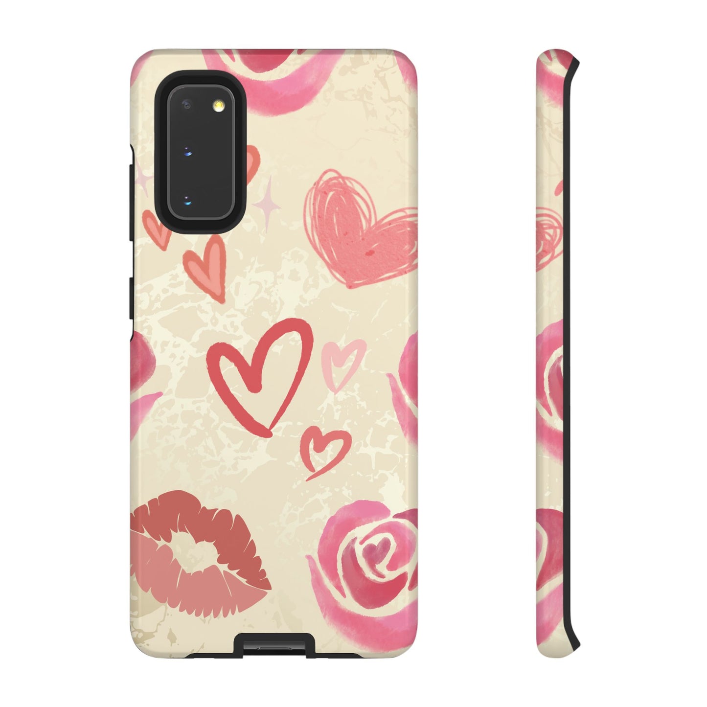 Samsung Galaxy S20 / Glossy Phone Case - ’Pink Heart & Rose Pattern’ Phone Case