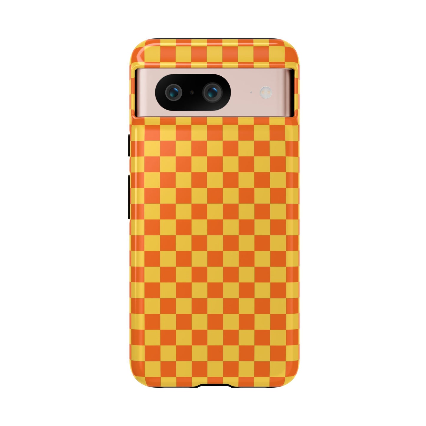 Google Pixel 8 / Glossy Phone Case - Trendy Orange & Yellow Small Checked Pattern Phone Case