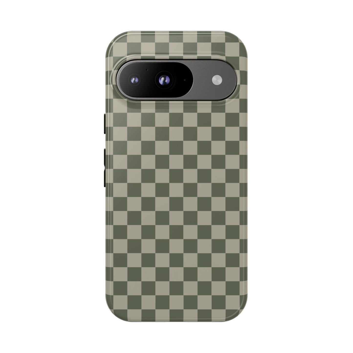 Google Pixel 9 / Glossy Phone Case - ’Bold Olive Green Checkered Pattern’ Phone Case
