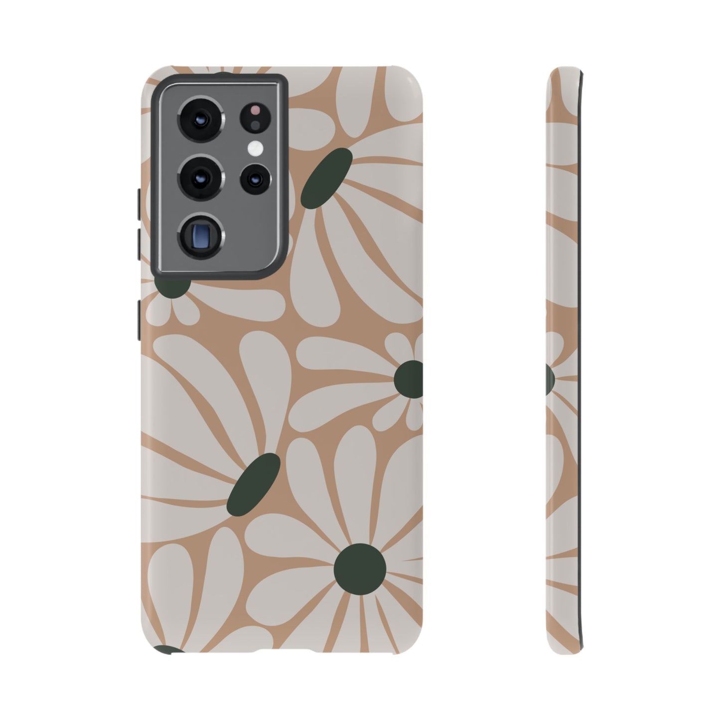 Samsung Galaxy S21 Ultra / Glossy Phone Case - ’Retro Beige & White Daisy Pattern’ Phone Case