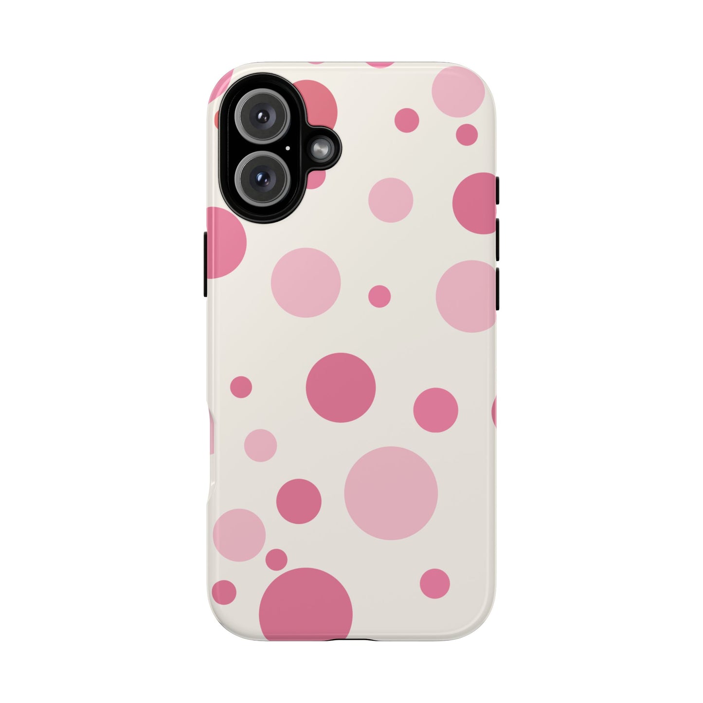 iPhone 16 Plus / Glossy Phone Case - ’Bold White with Pink Dot Pattern’ Phone Case
