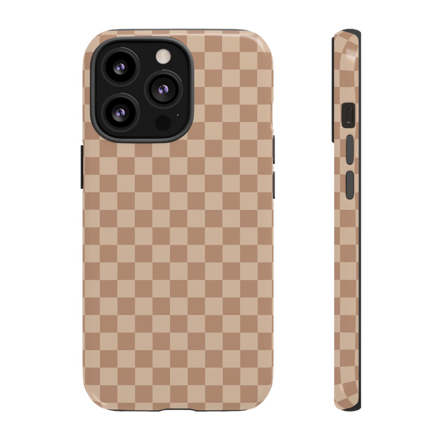 iPhone 13 Pro / Glossy Phone Case - ’Bold Tan Checkered Pattern’ Phone Case