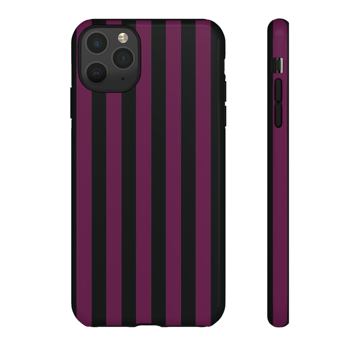 iPhone 11 Pro Max / Glossy Phone Case - Trendy Plum & Black Stripe Pattern Phone Case