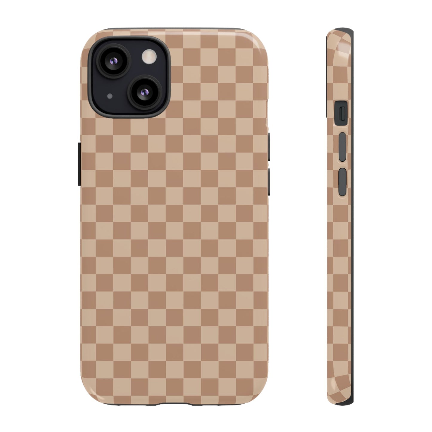 iPhone 13 / Glossy Phone Case - ’Bold Tan Checkered Pattern’ Phone Case