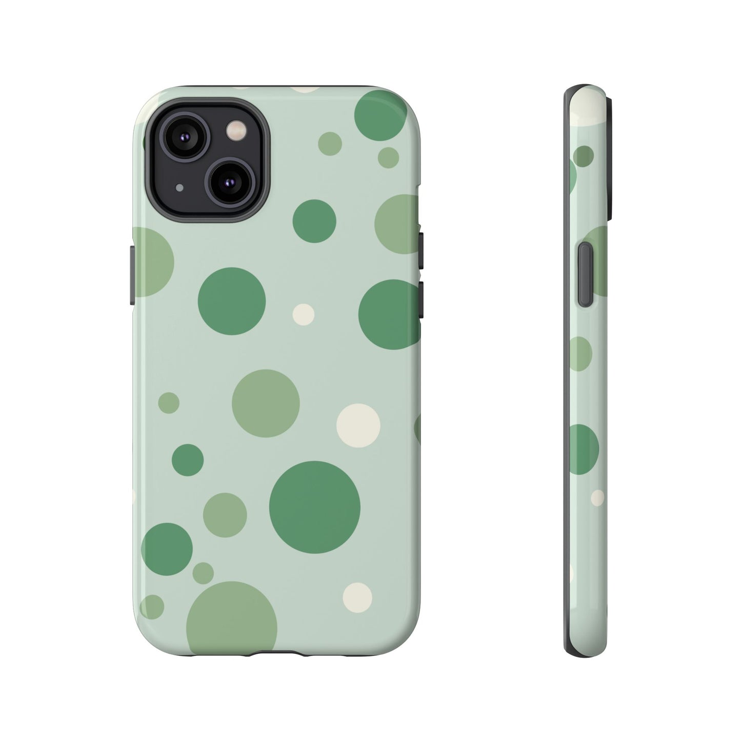 iPhone 14 Plus / Glossy Phone Case - ’Bold Green Dot Pattern’ Phone Case