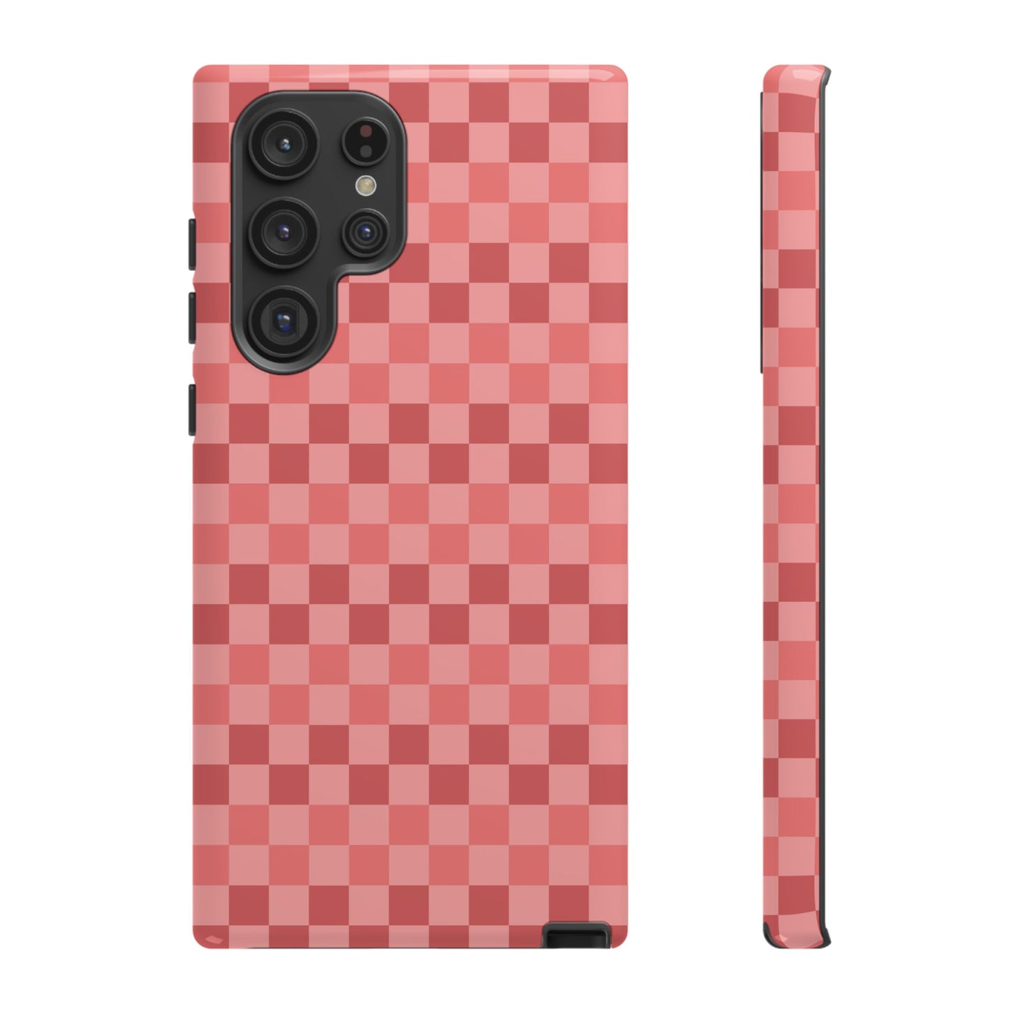 Samsung Galaxy S22 Ultra / Glossy Phone Case - ’Bold Pink Checkered Pattern’ Phone Case