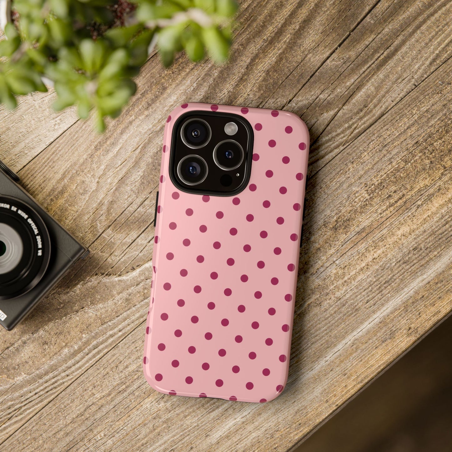 Phone Case - ’Pink with Red Dot Pattern’ Phone Case