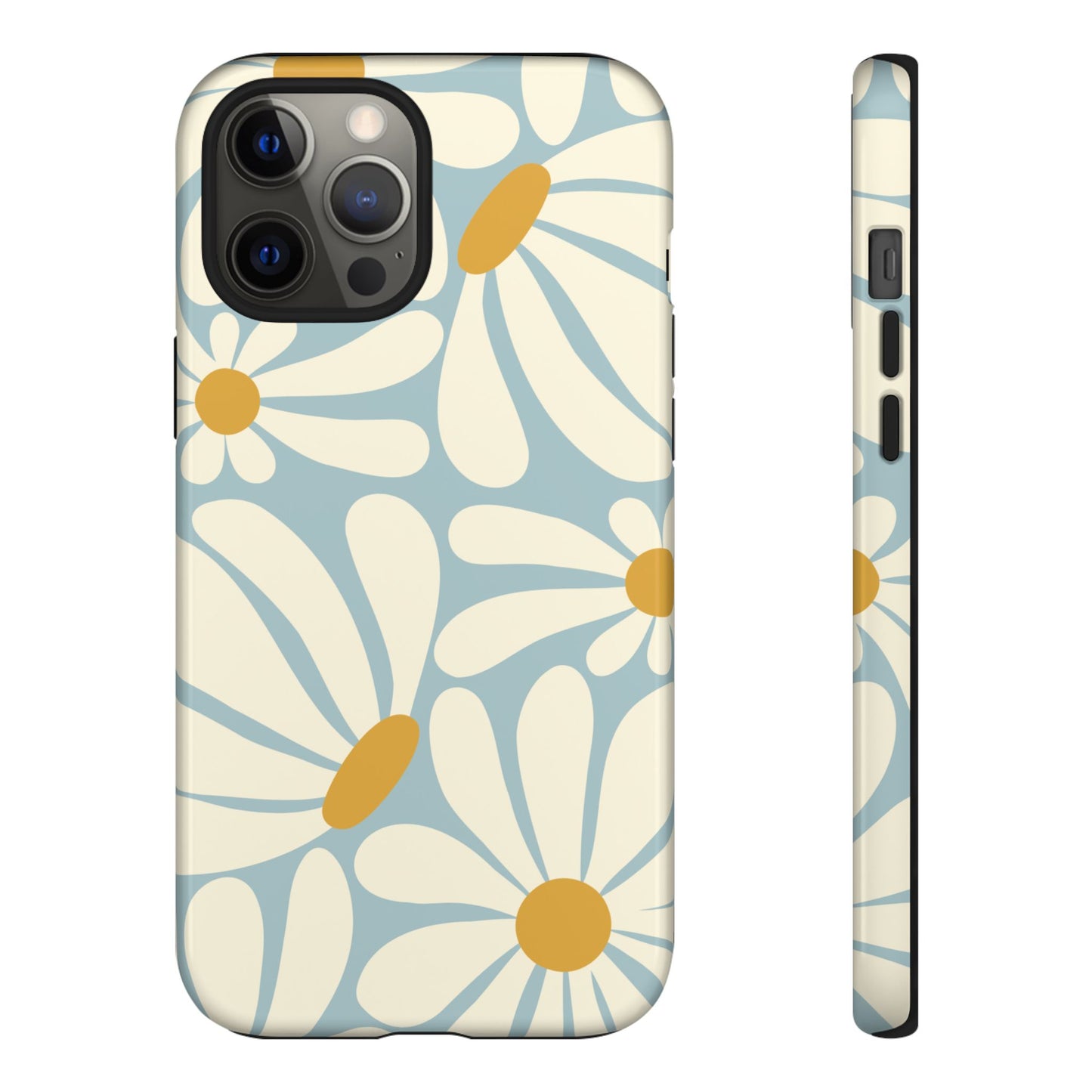 iPhone 12 Pro Max / Glossy Phone Case - ’Retro Blue Daisy Pattern’ Phone Case