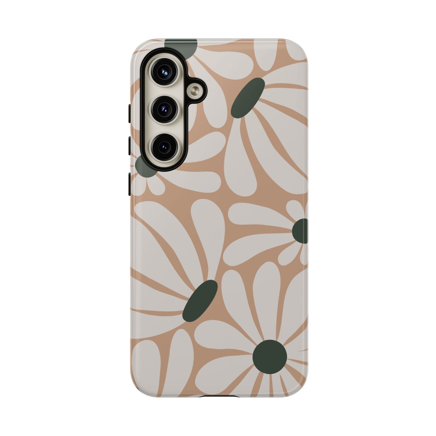 Samsung Galaxy S24 Plus / Glossy Phone Case - ’Retro Beige & White Daisy Pattern’ Phone Case