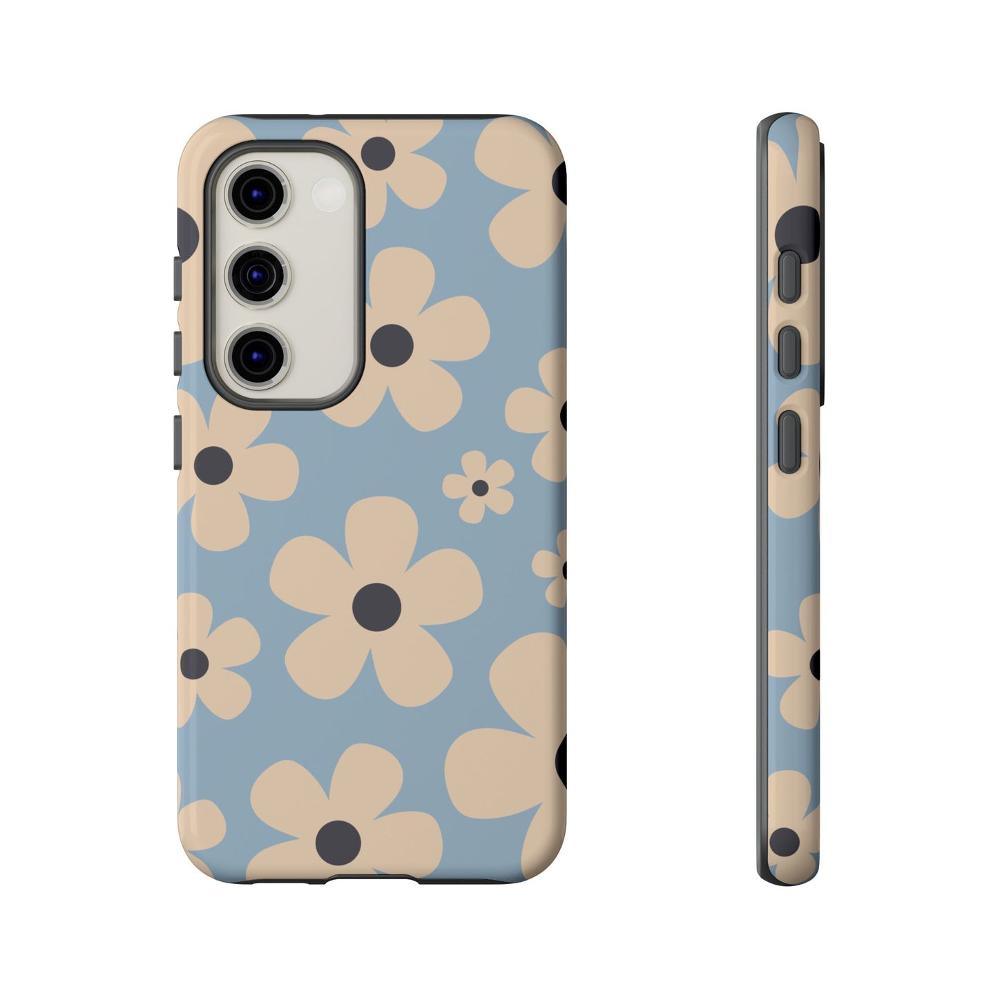 Samsung Galaxy S23 / Glossy Phone Case - Cute Light Blue & Cream Daisy Pattern Phone Case
