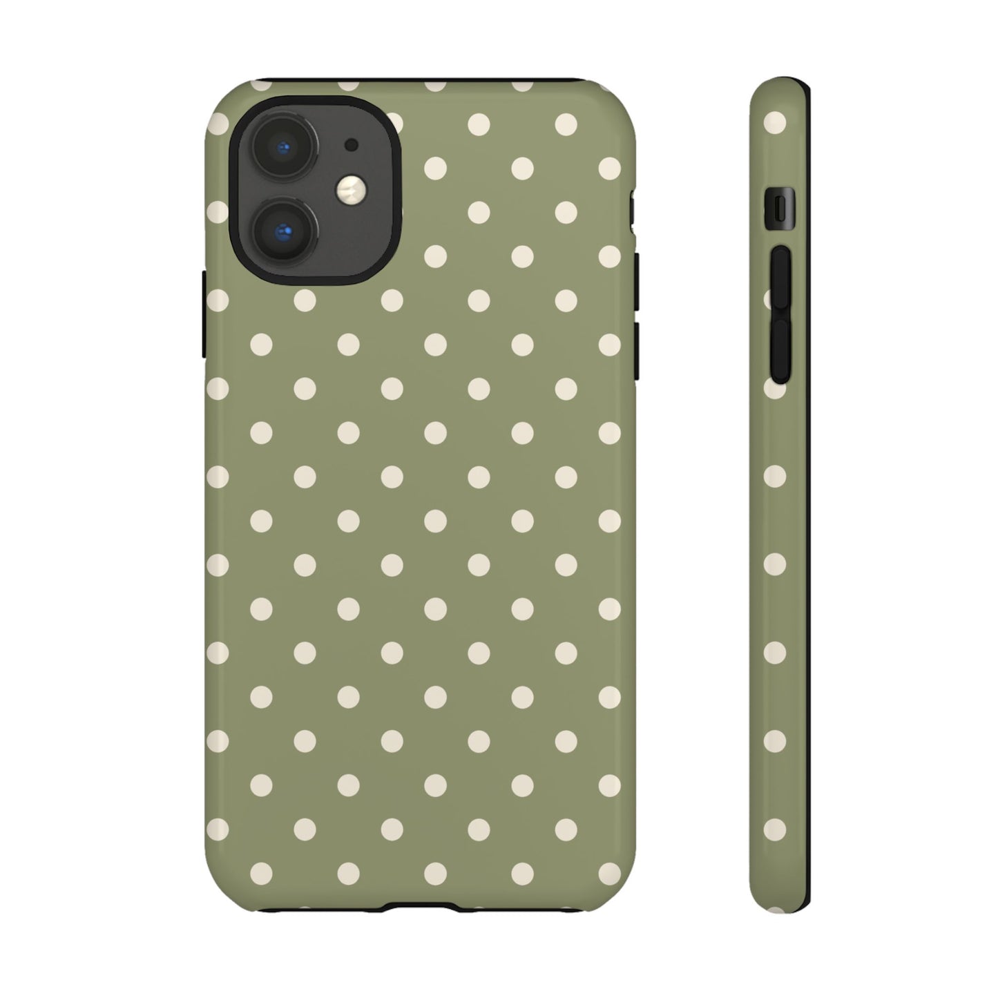 iPhone 11 / Glossy Phone Case - ’Green & White Dot Pattern’ Phone Case