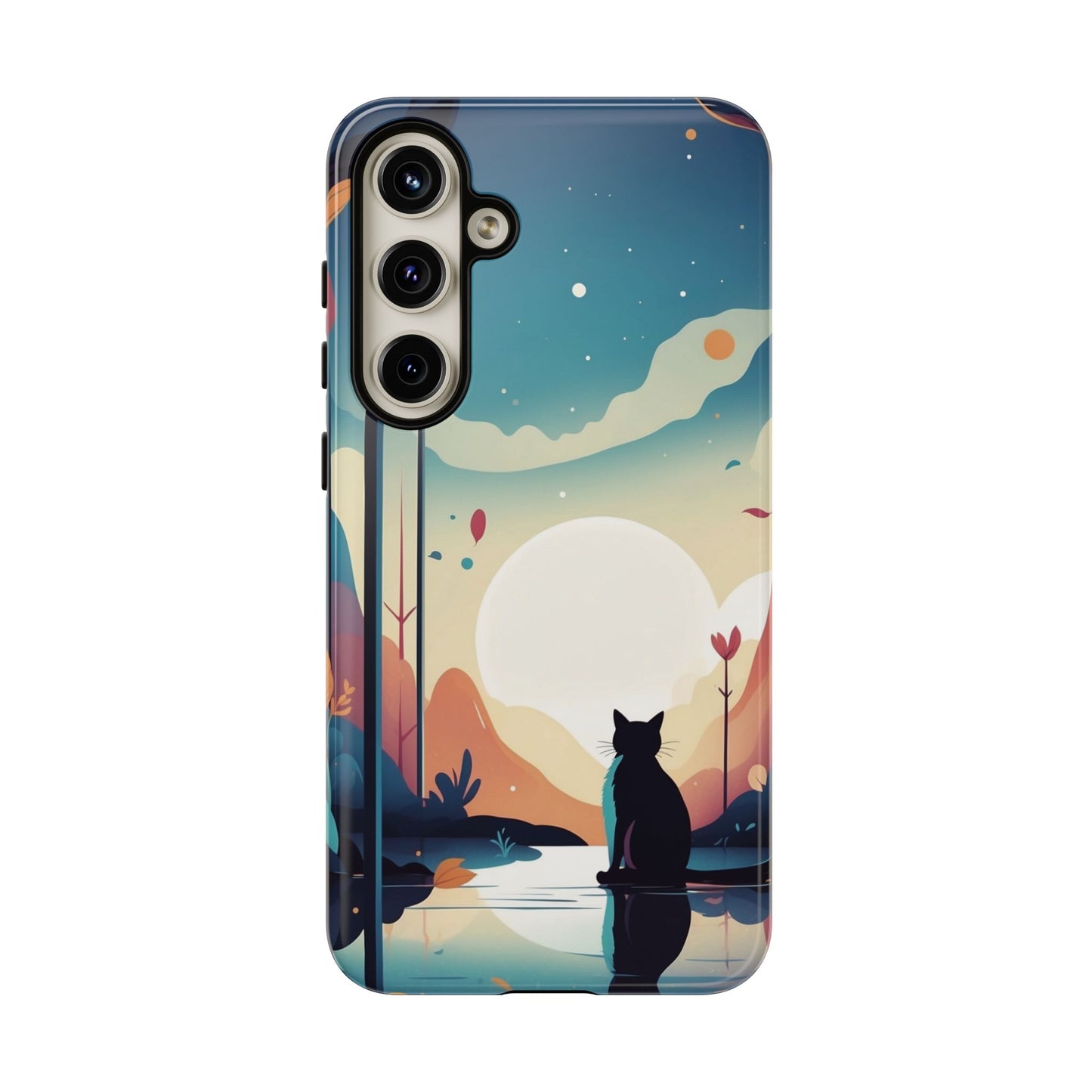 Stylised Cat & Moon Design Phone Case