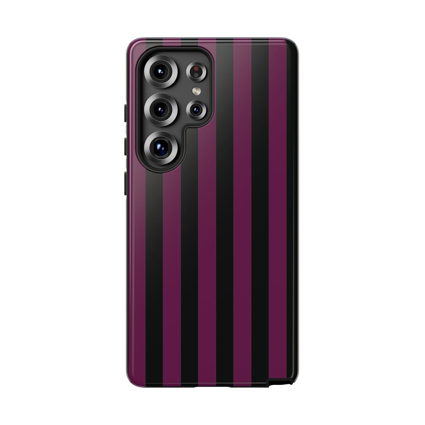 Samsung Galaxy S25 Ultra / Glossy Phone Case - Trendy Plum & Black Stripe Pattern Phone Case