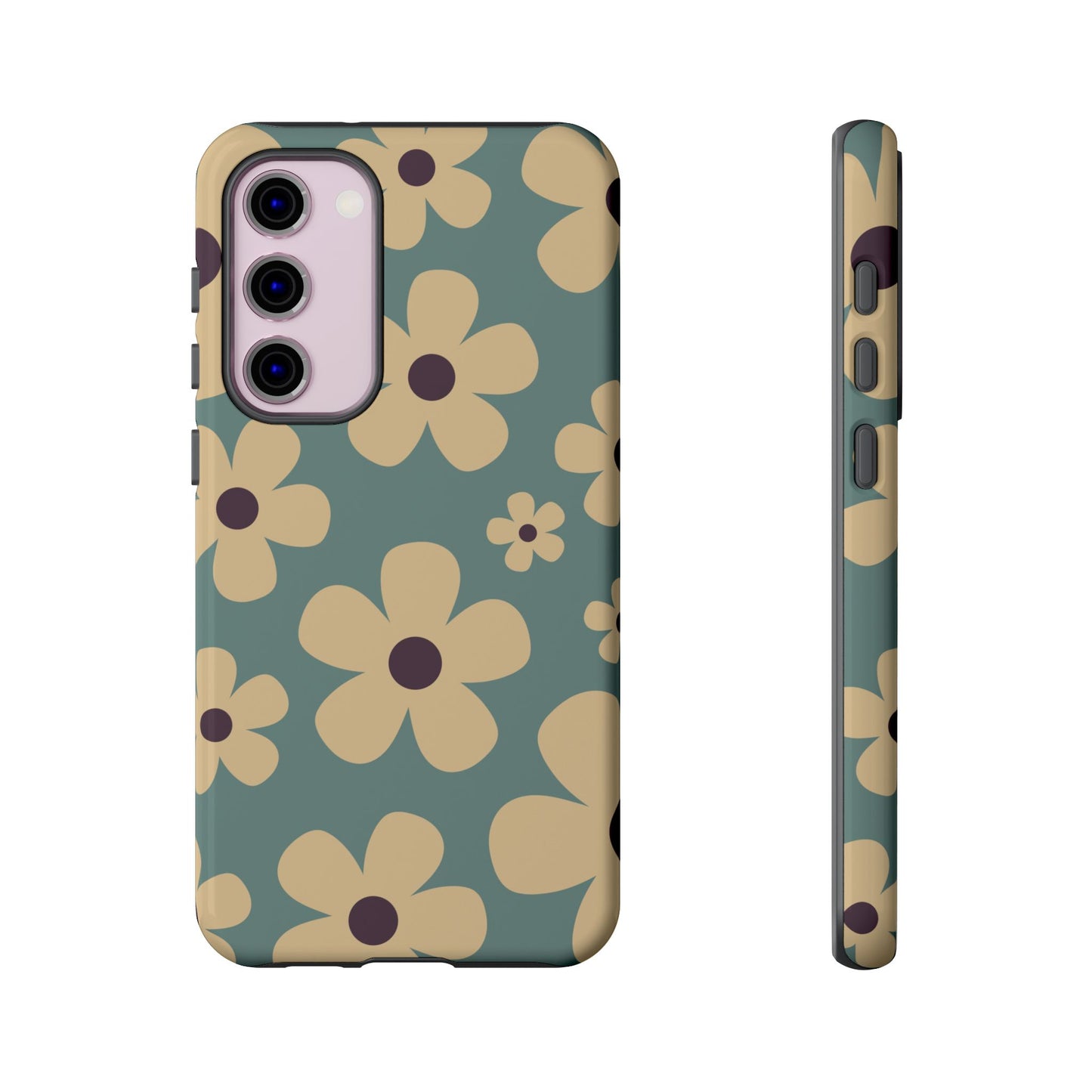 Samsung Galaxy S23 Plus / Glossy Phone Case - Cute Blue & Cream Daisy Pattern Phone Case
