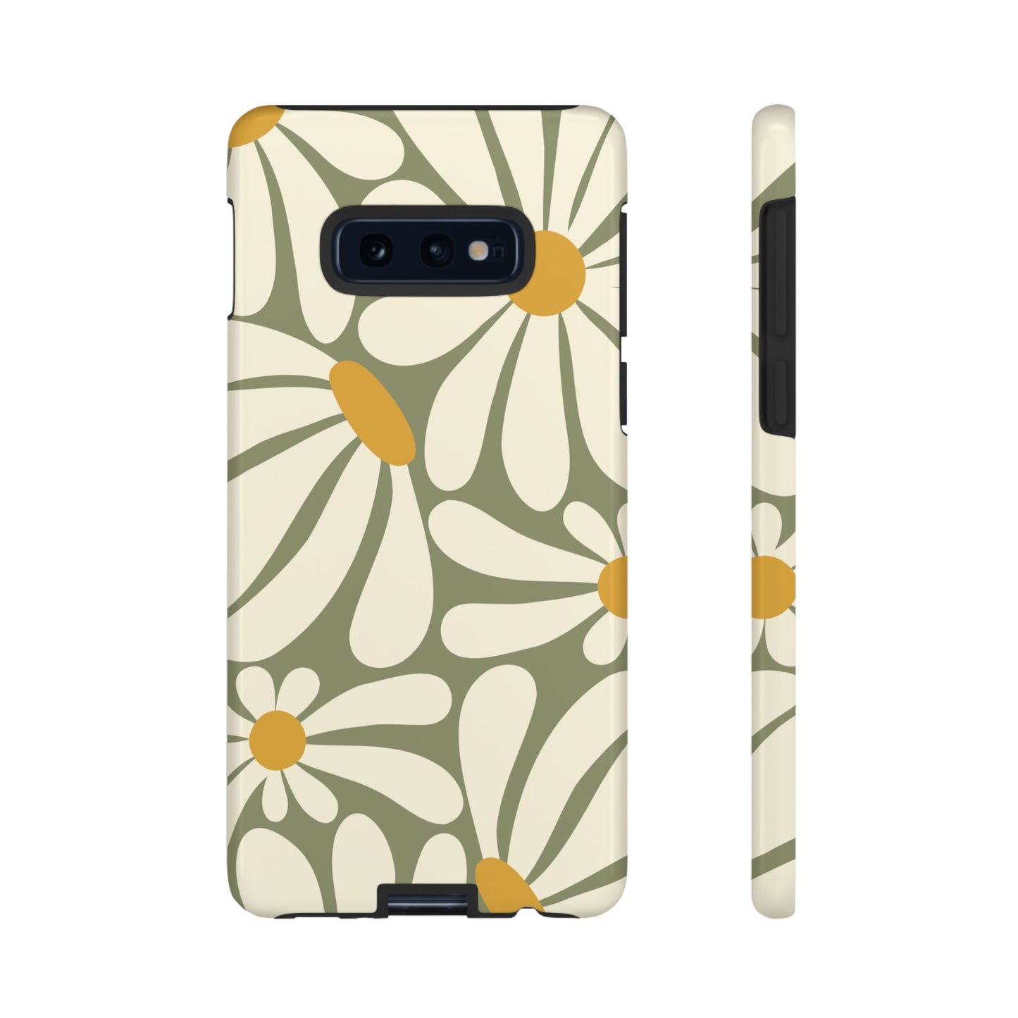 Samsung Galaxy S10E / Glossy Phone Case - ’Retro Green Daisy Pattern #1’ Phone Case
