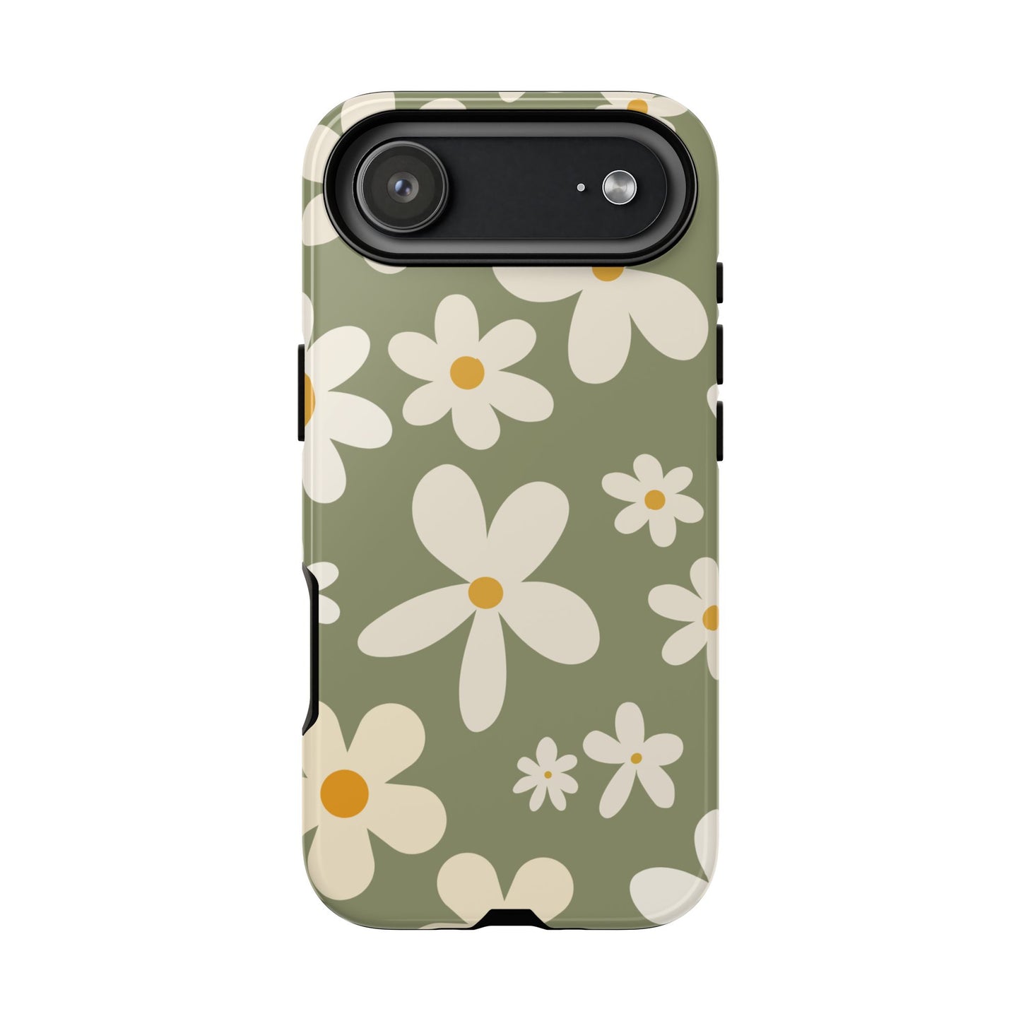 iPhone 17 Air / Glossy Phone Case - ’Green Daisy Pattern’ Phone Case