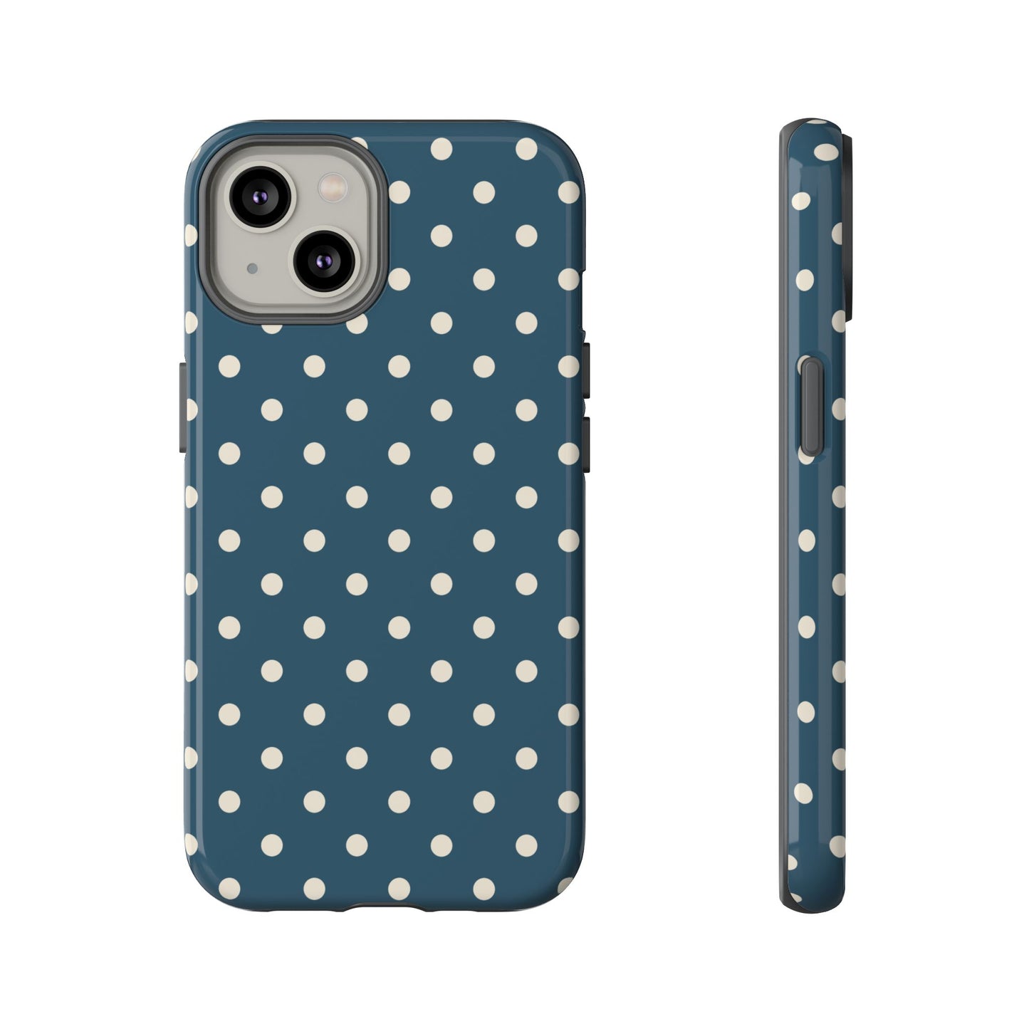 iPhone 14 / Glossy Phone Case - ’Blue & White Dot Pattern’ Phone Case