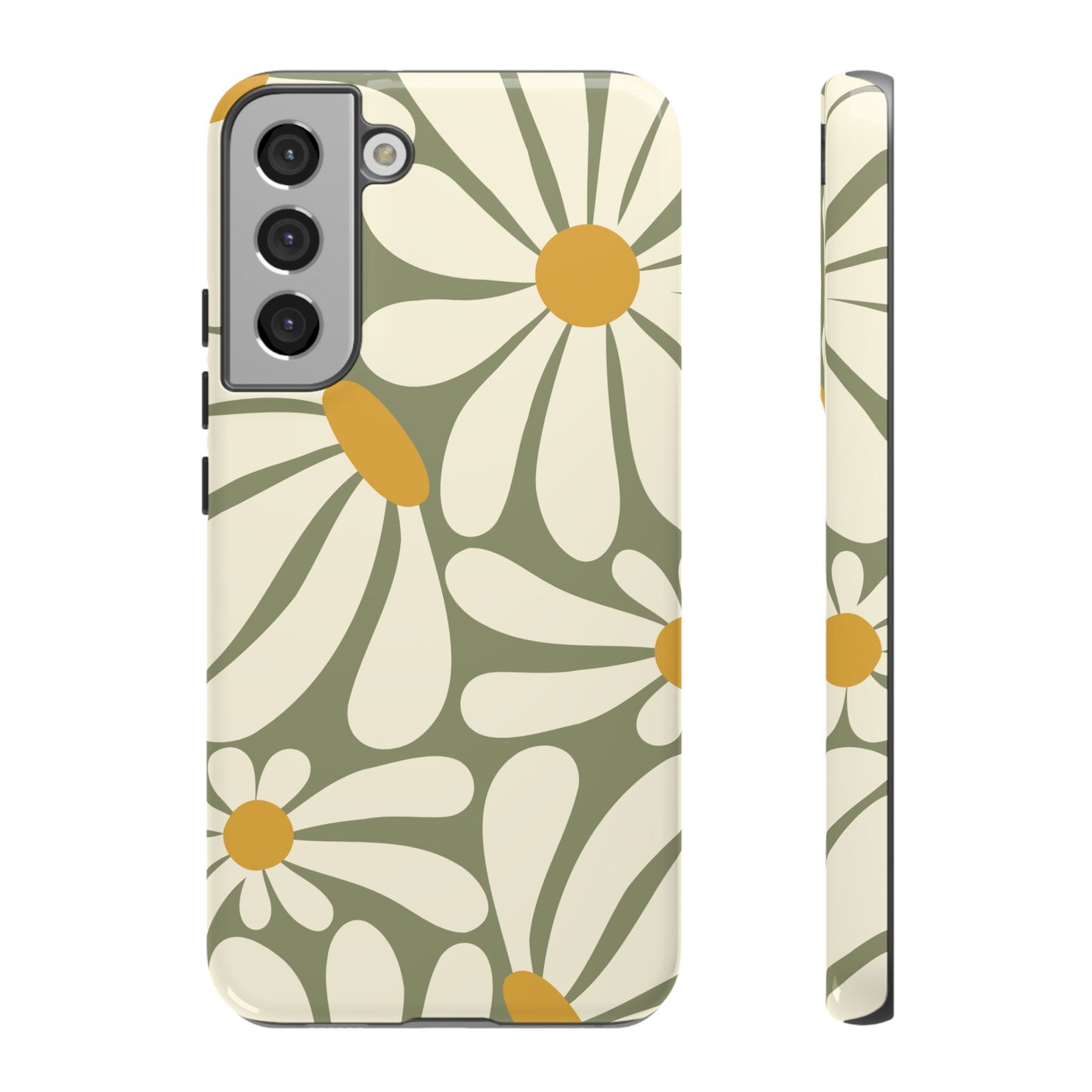 Samsung Galaxy S22 Plus / Glossy Phone Case - ’Retro Green Daisy Pattern #1’ Phone Case