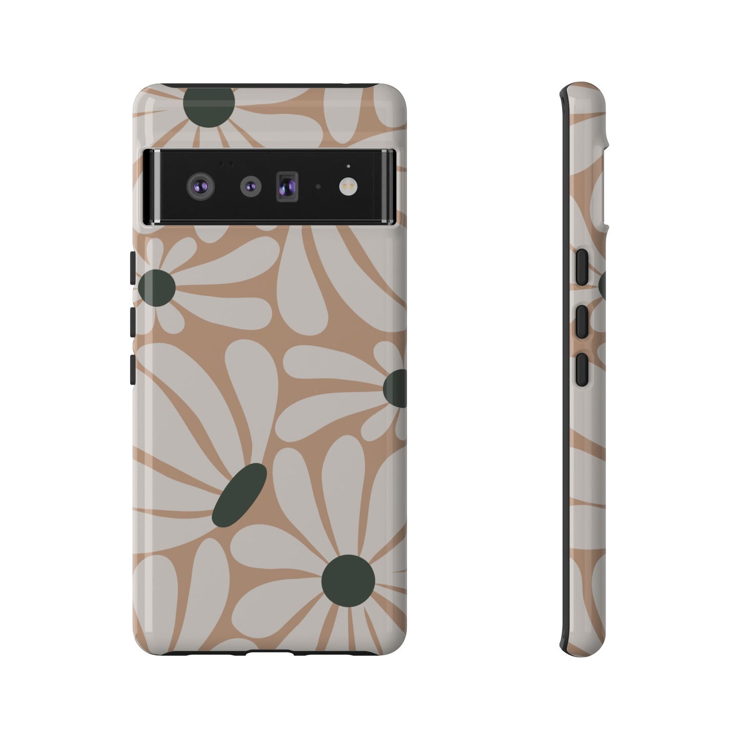 Google Pixel 6 Pro / Glossy Phone Case - ’Retro Beige & White Daisy Pattern’ Phone Case