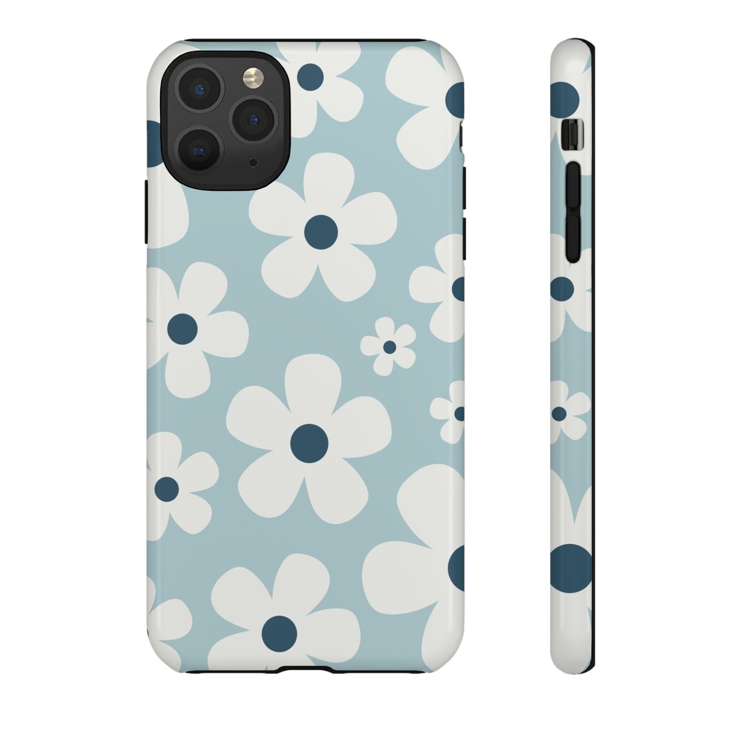 iPhone 11 Pro Max / Glossy Phone Case - Cute Light Blue Daisy Pattern Phone Case