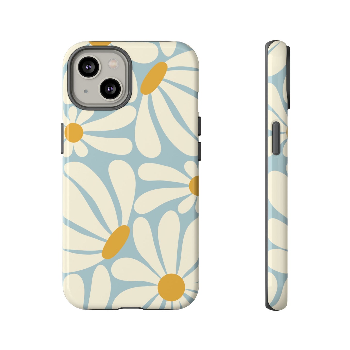 iPhone 14 / Glossy Phone Case - ’Retro Blue Daisy Pattern’ Phone Case